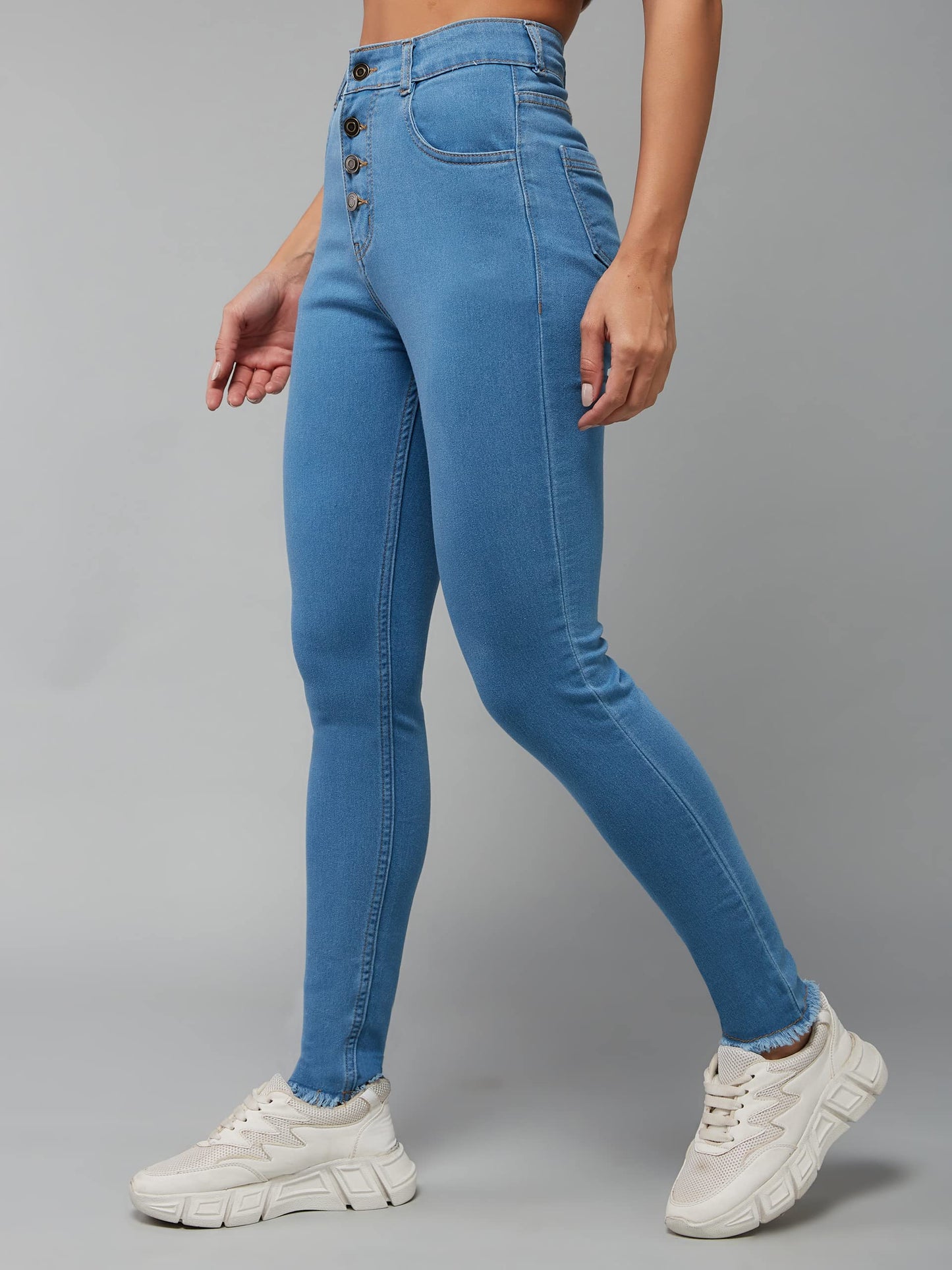 Miss Chase WomenS Skinny Solid High Rise Clean Look Cropped Fringed Hemline Detailing Stretchable Denim Jeans (Mcss19Den08-20-1