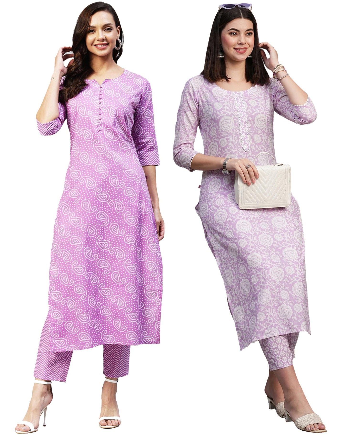 ANNI DESIGNER Ladies Cotton Blend Kurta with Trousers Pack of 2, multi-coloured, M