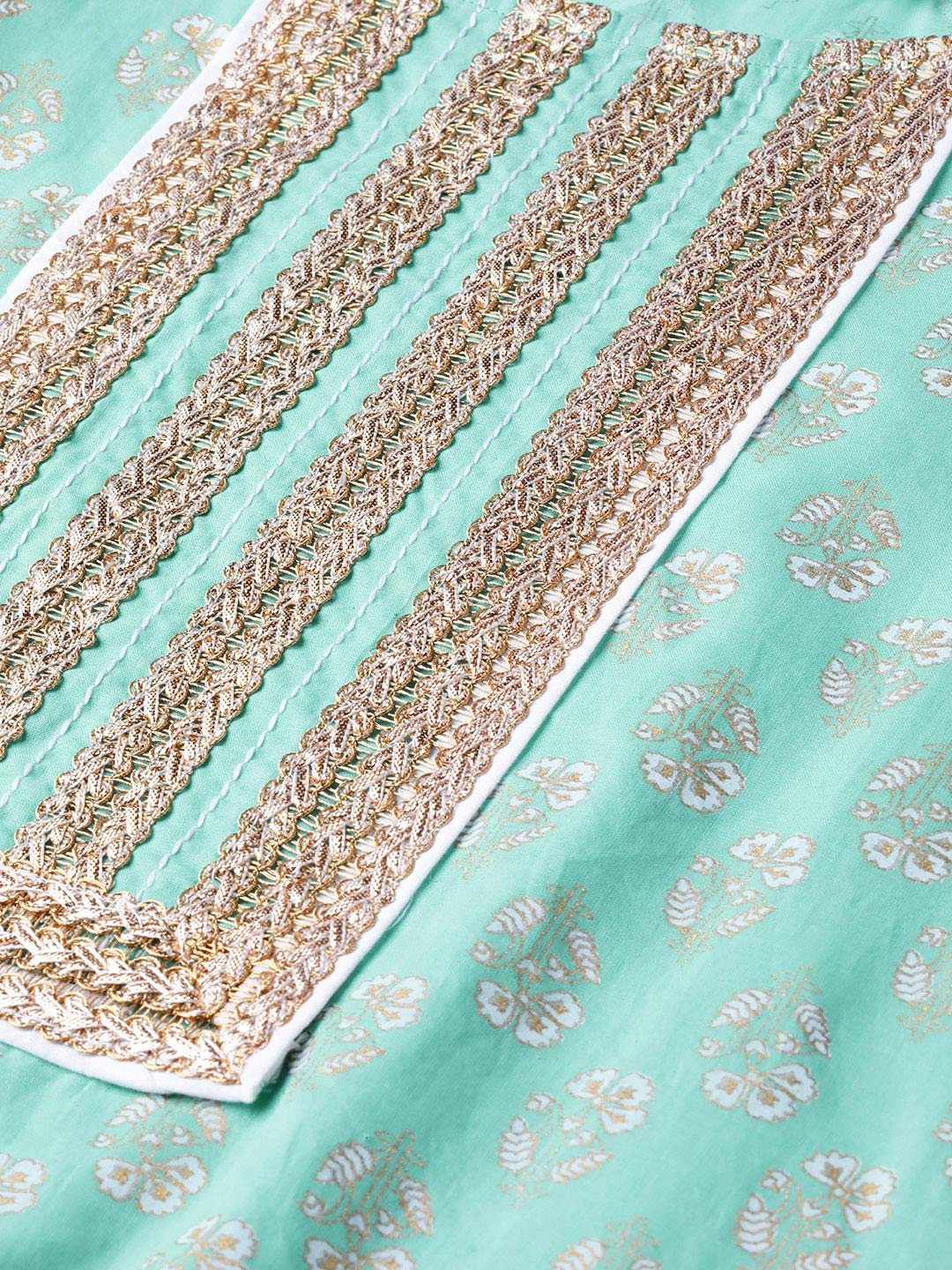 idaLia Gold Printed Straight Cotton Kurta with Palazzo Pant Set ?Stylish Kurta Sets for Wedding & Festive Occasions ?3/4 Sleeve, Boat Neck, Calf Length, Kurta Set for Women