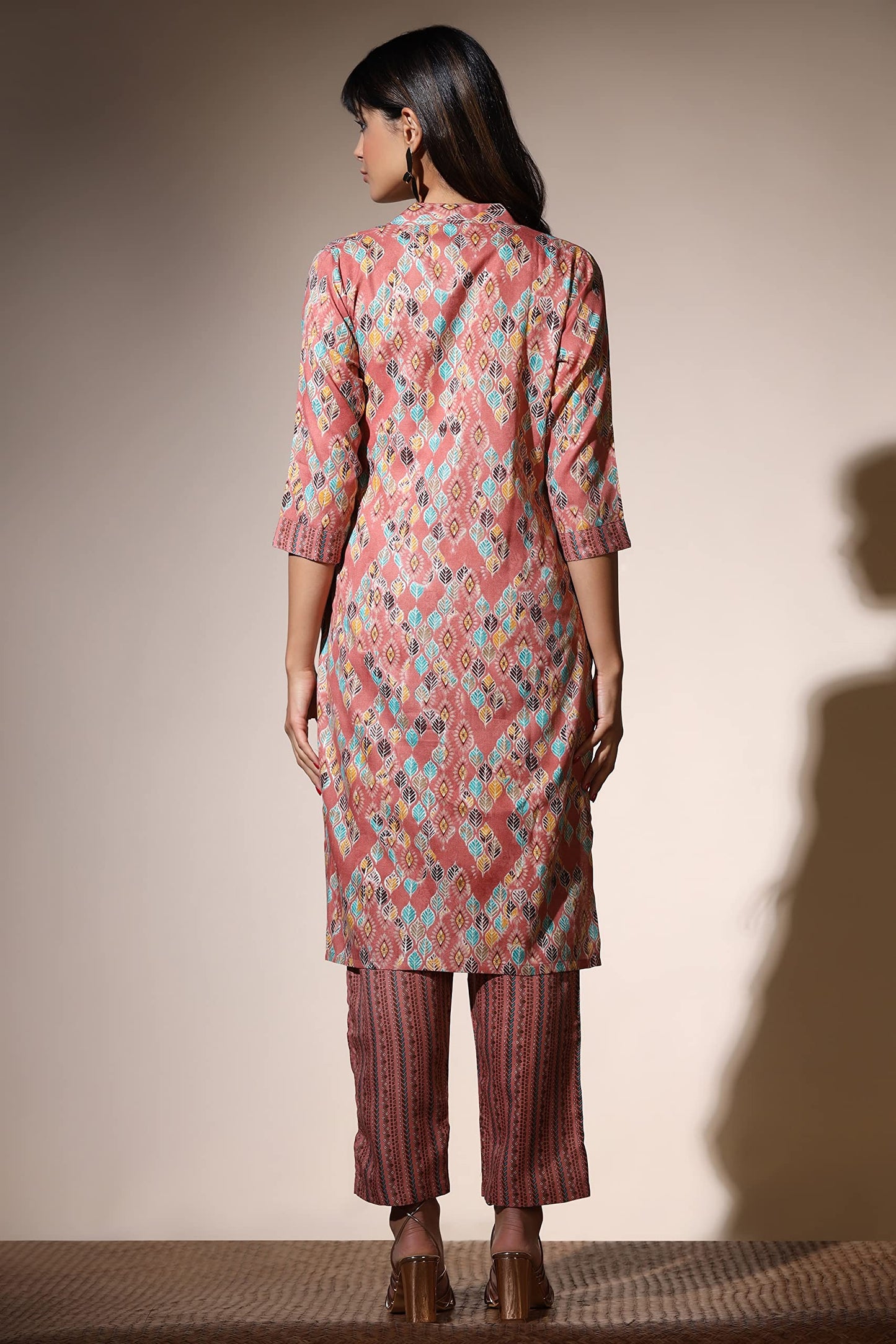 Leriya Fashion Kurti for Women | Cotton Blend Abstract Leaf Printed Kurtis with Elegant Side Dori Design | Suitable for Festival | Office | Casual | Valentine s Gifts for Girls