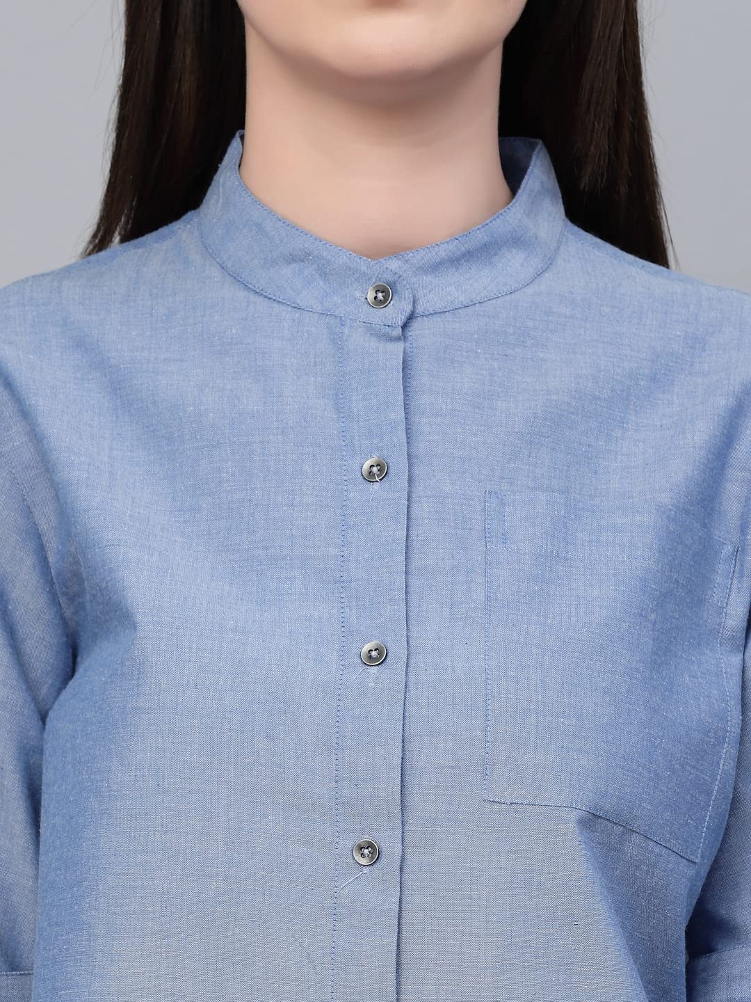 Style Quotient Women Blue Chambray Relax Fit Shit And Pant Co-Ord Set