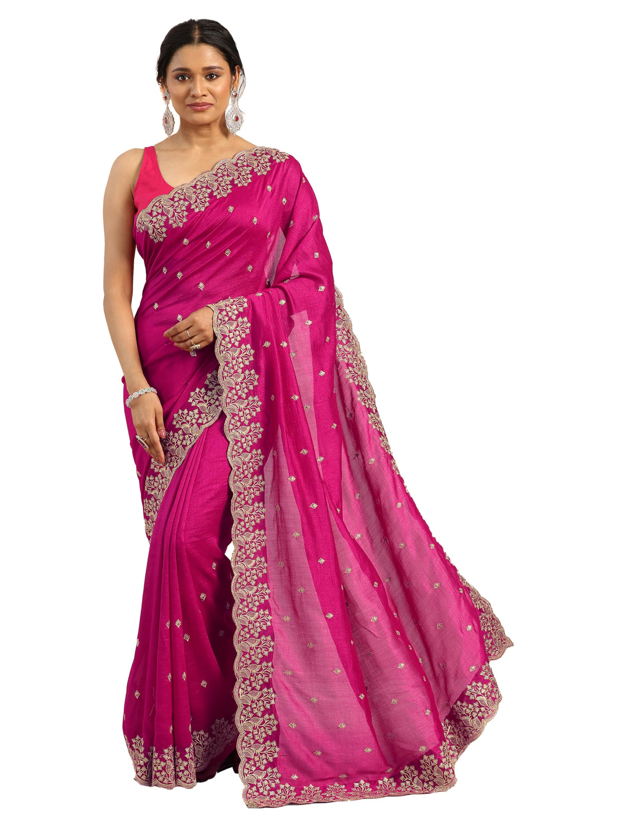 Libas Womens Embroidered Silk Blend Saree With Blouse Piece