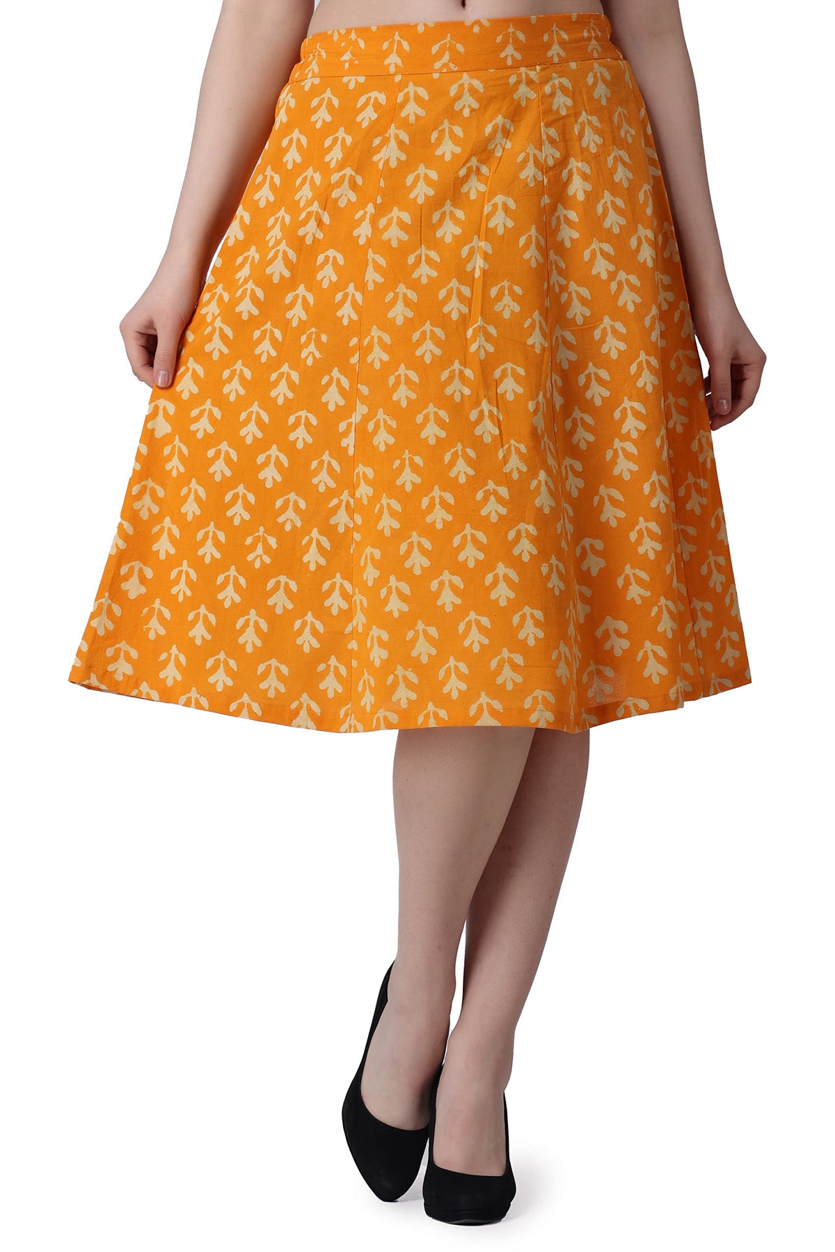 POPWINGS Cotton Fit and Flare Skirt Yellow