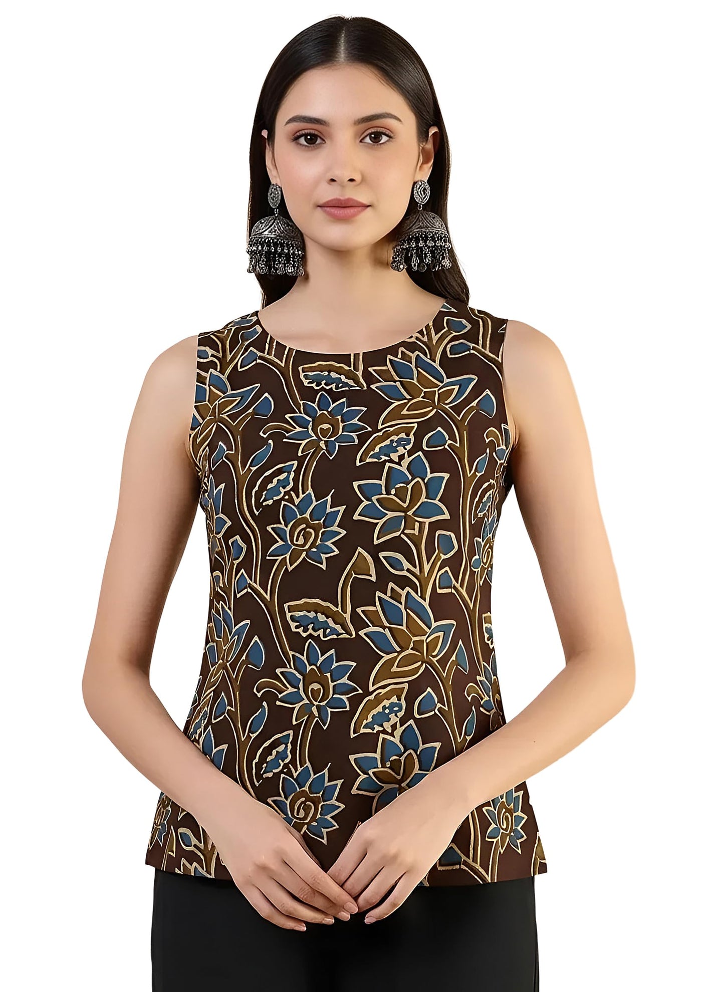 Pinkmint Womens Printed Sleeveless Top for Women & Girls | Pure Cambric Cotton Fabric | Regular Fit | Soft, Breathable| Ideal fo