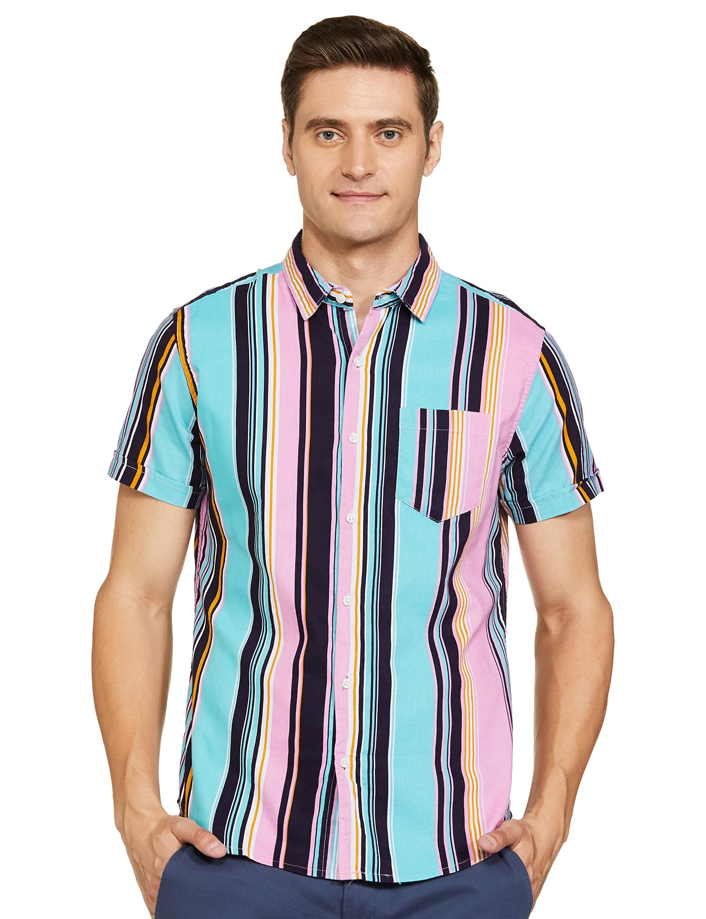 Ketch Slim Fit Stripe Pink/Aqua Blue Shirt