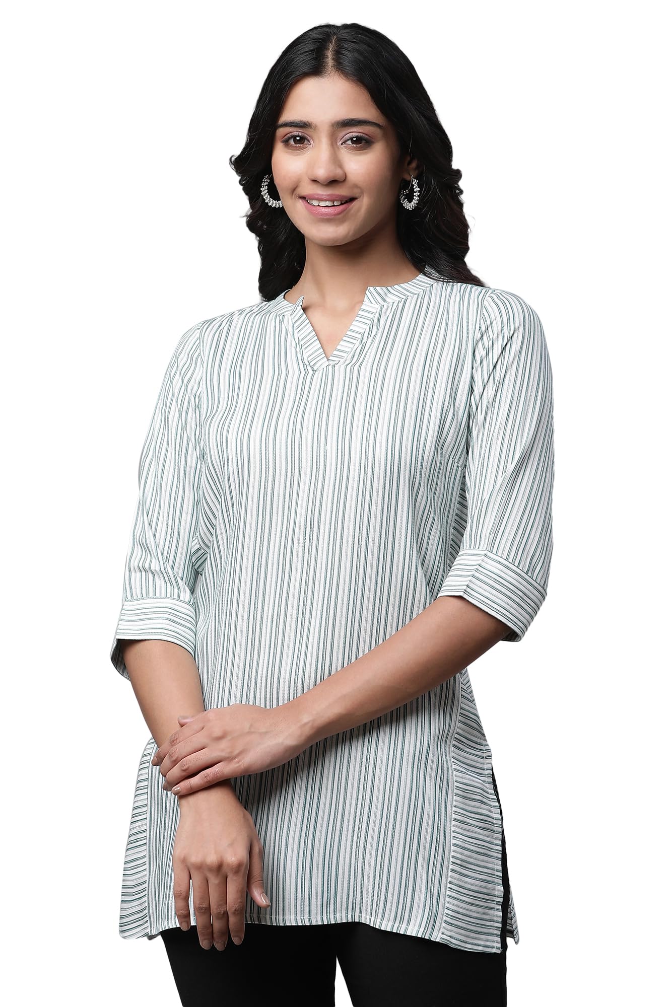 Aurelia Women's White Yarn Dyed Cotton Blend Kurti_23AUA30319-704190_XS