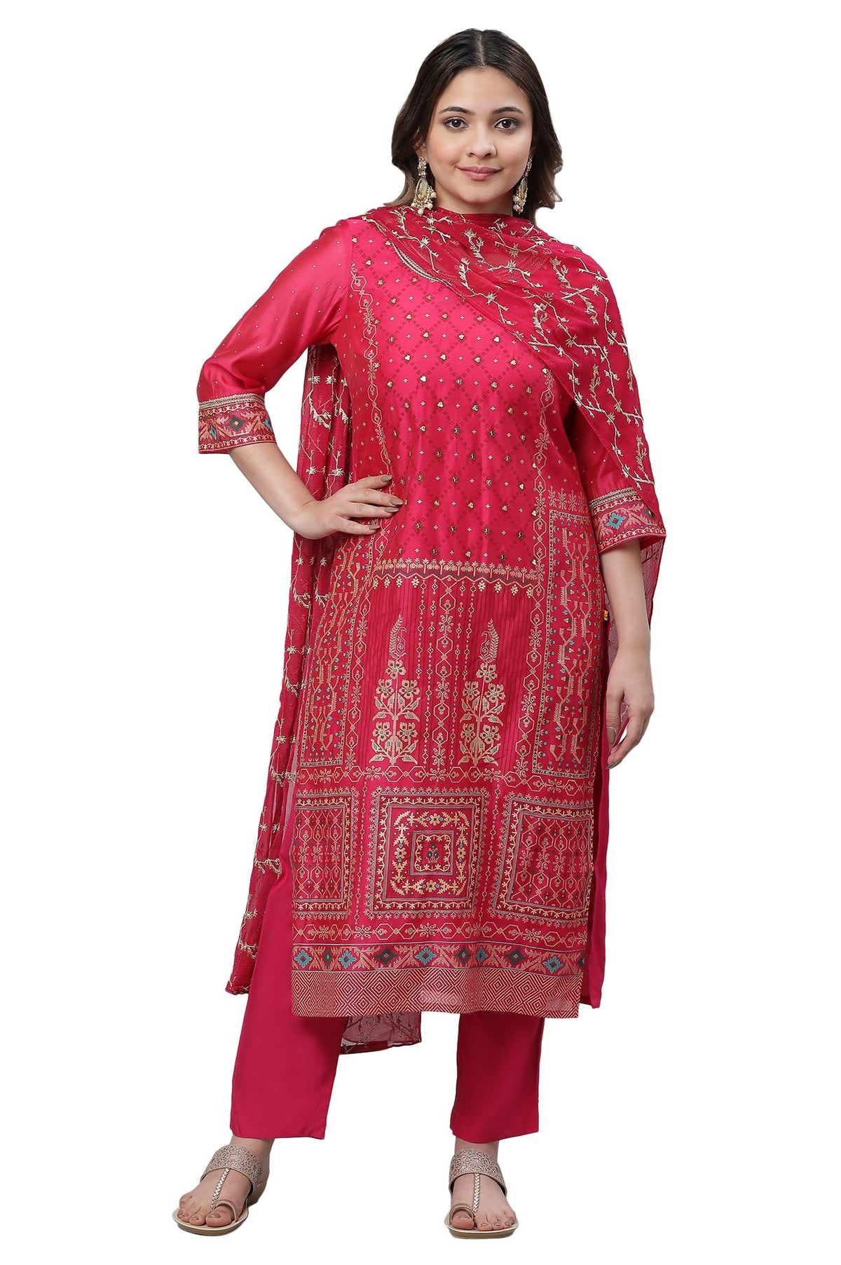 Aurelia Pink Abstract Printed Geometric Printed Blend Kurta Dupatta Bottomwear