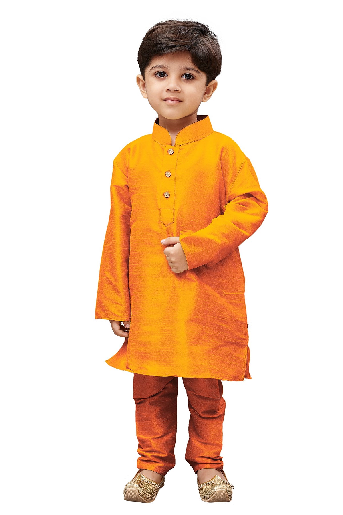 Jbn Creation Boys Saffron Silk Blend Kurta And Pyjama Set