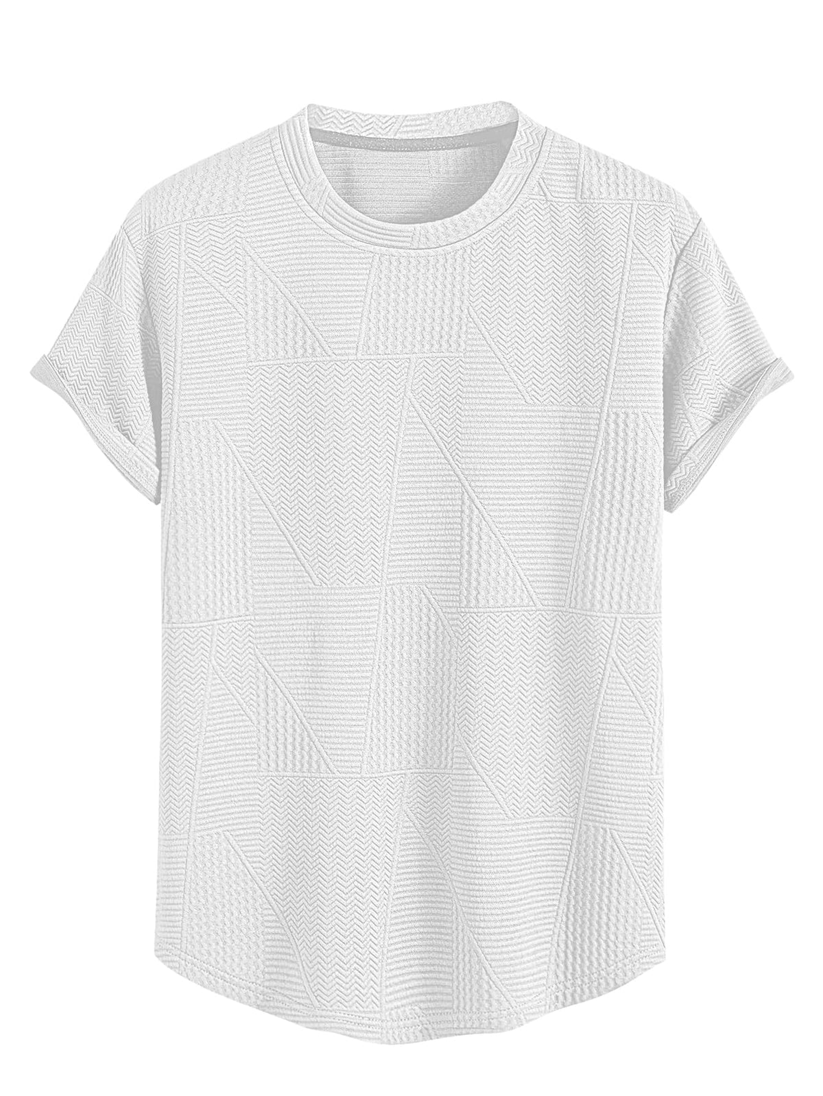 Greciilooks T Shirt For Men Cotton | Textured Oversized Fit Man T-Shirt | Round Neck Half Sleeve Men T-ShirtS White