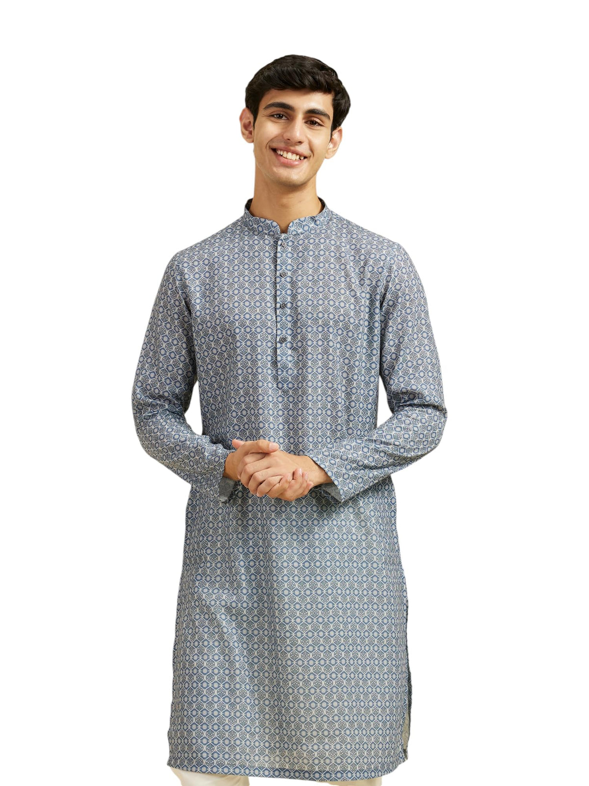 Diwas By Manyavar MenS Cotton Blend Printed Kurta (Blue,M)