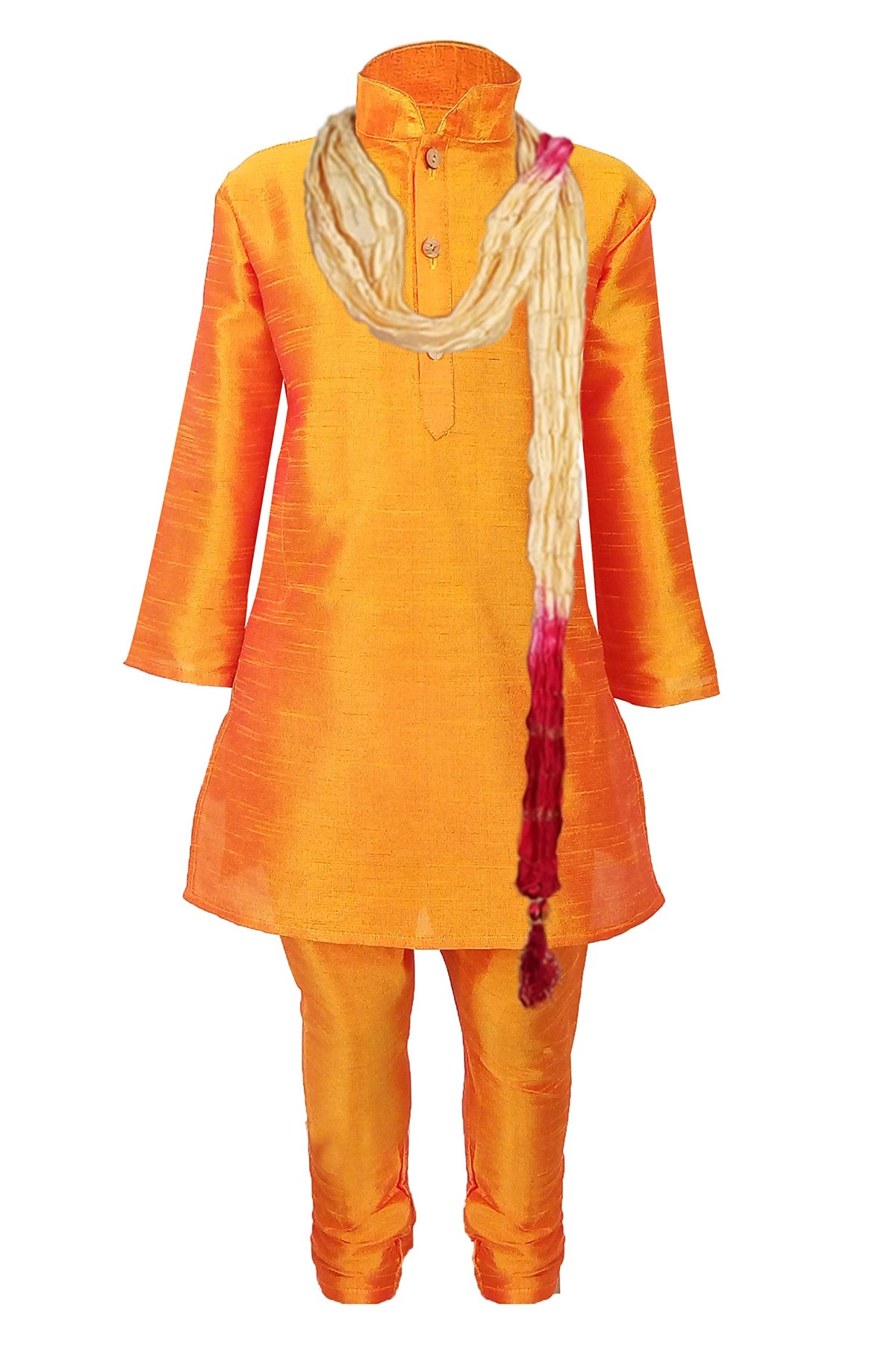 Jbn Creation Boys Cotton Silk Kurta, Pyjama & Dupatta Set For Kids (Color Maroon)