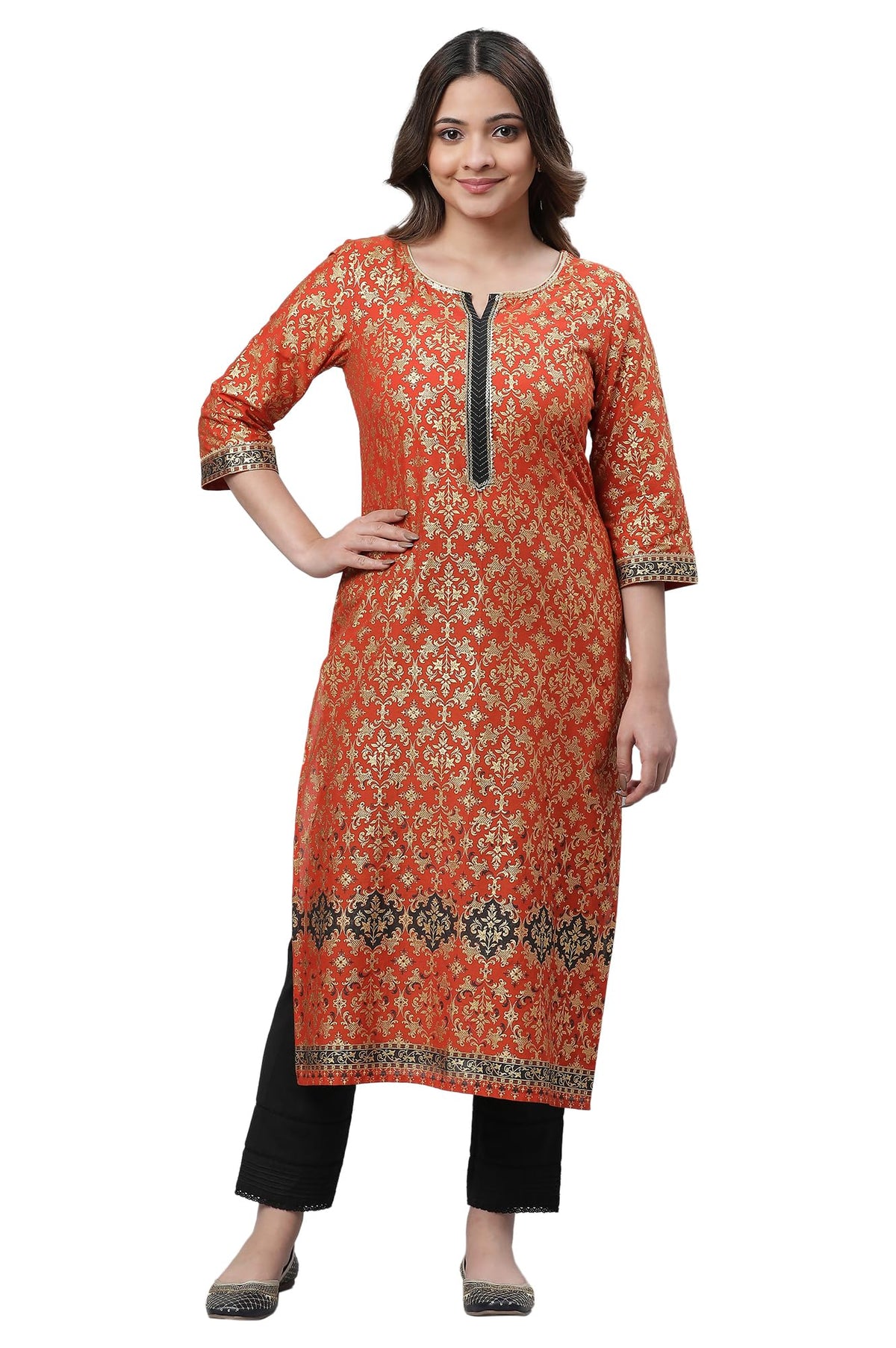 Aurelia Womens Cotton Regular Shirt (23AUA14531-507620_Burnt Orange