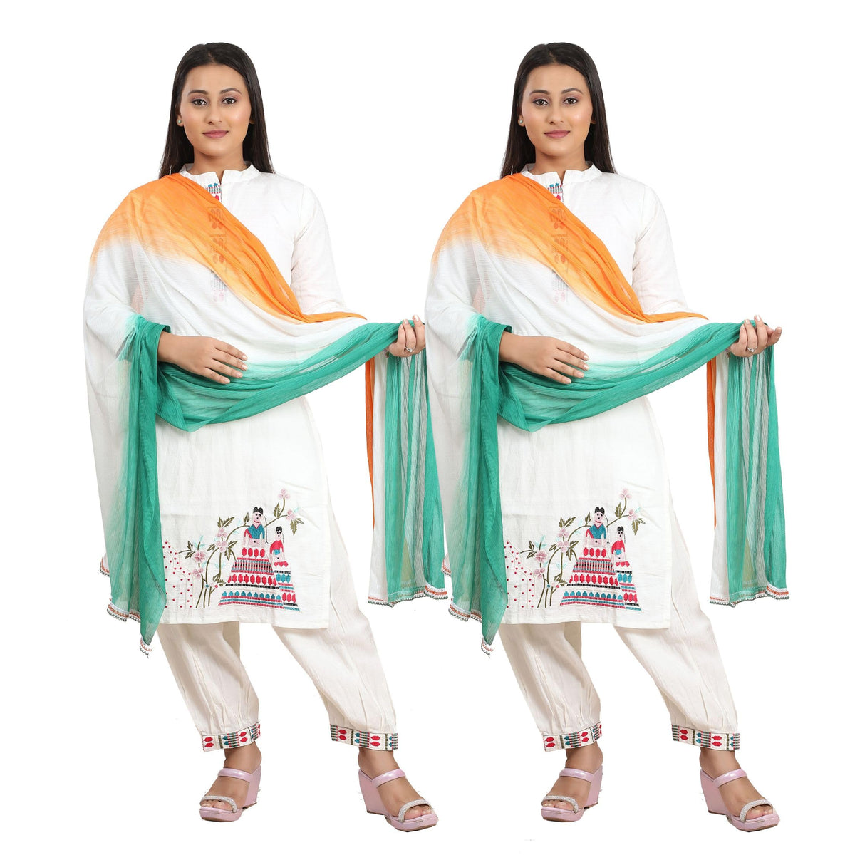 Fabme WomenS Tricolor/Tiranga Dupatta For Republic Day (Pack Of 2)