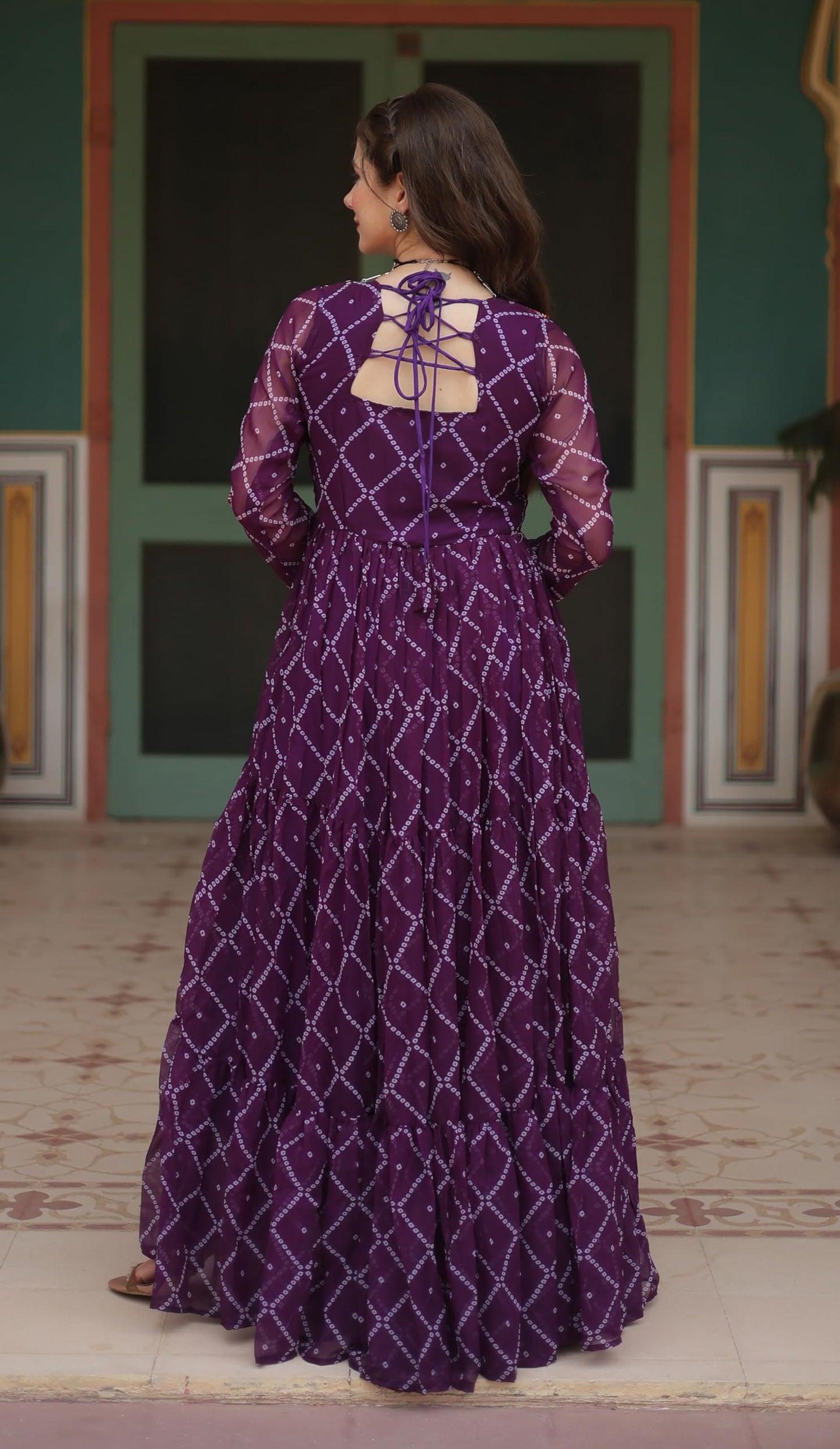 Wedani Faux Georgette Bandhani Print Work Anarkali Kurta Set for Women