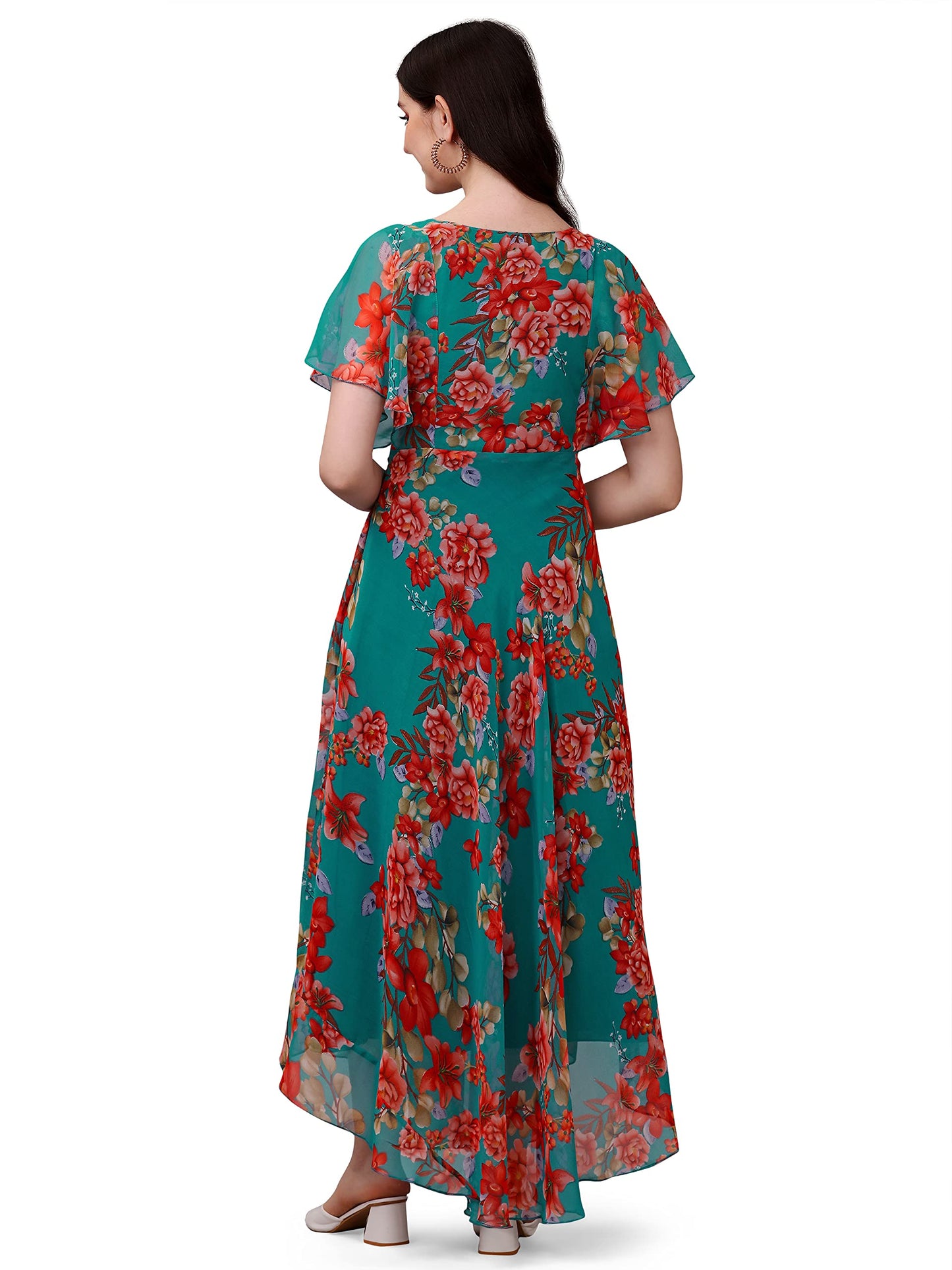 Trillmixa WomenS Georgette Floral Maxi-Length Dress(T_Flower) Light Blue