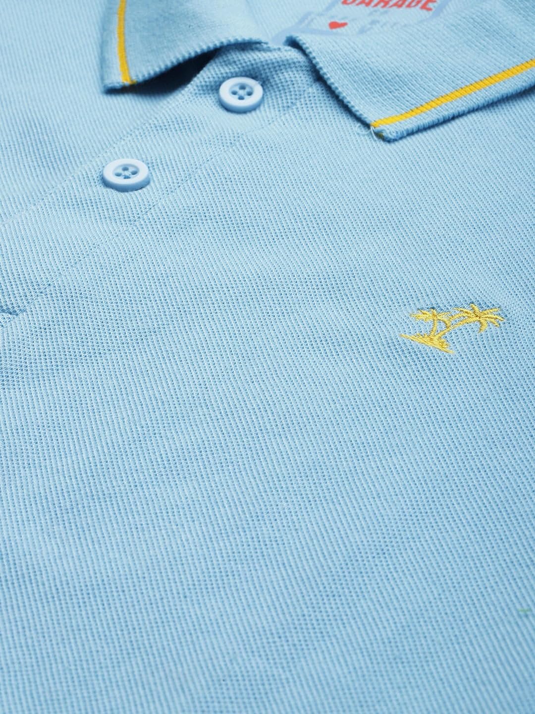The Indian Garage Co Men Slim Fit Solid Polo Collar Tshirt Sky Blue
