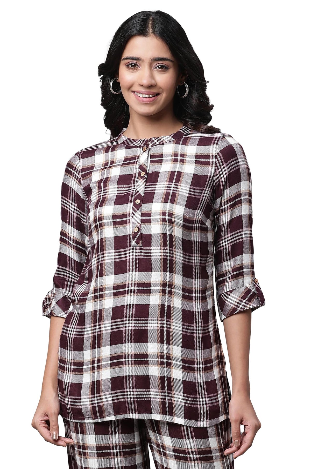 Aurelia Women Maroon Yarn Dyed Rayon Lurex Straight Kurti