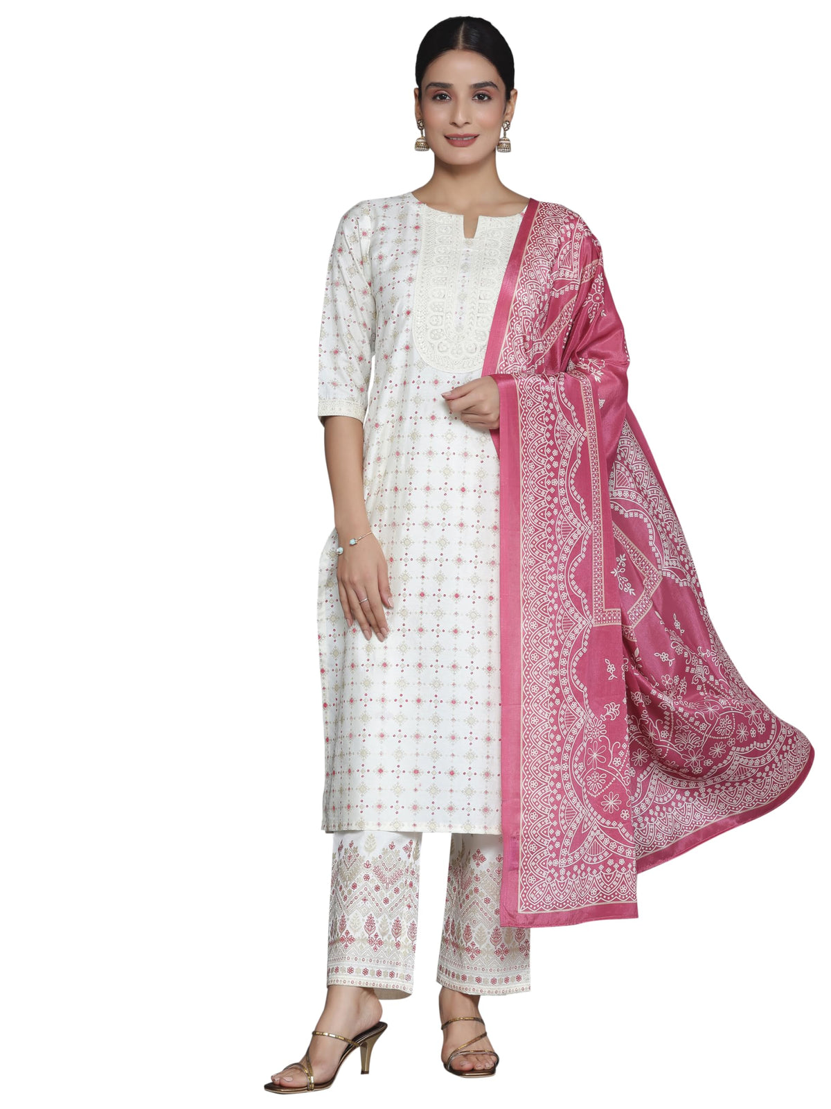 Libas WomenS Silk Blend Kurta Set (35337_Off White