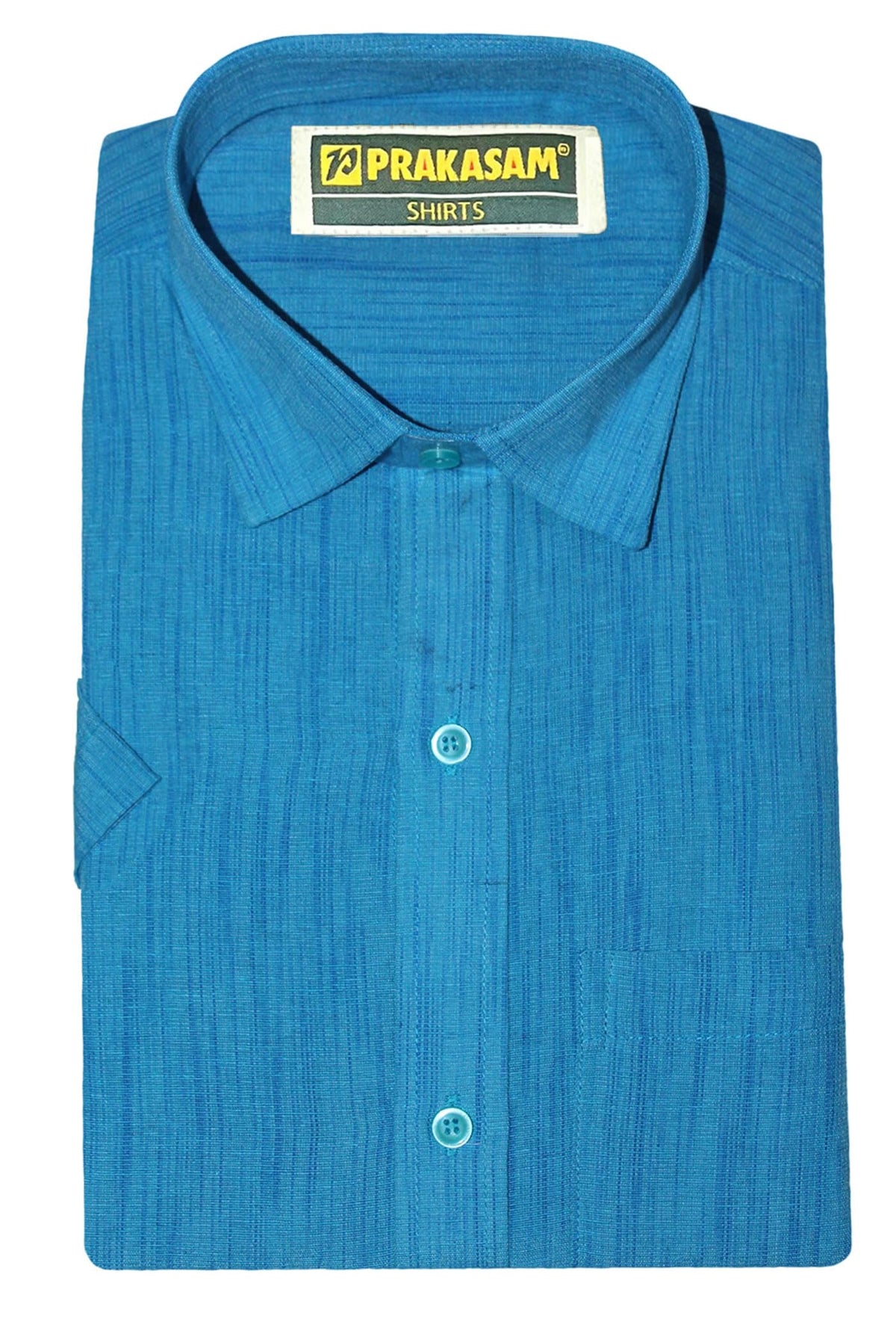 PRAKASAM COTTON Mens Half Sleeve Shirt, Sky Blue, Textured Stripes Pattern