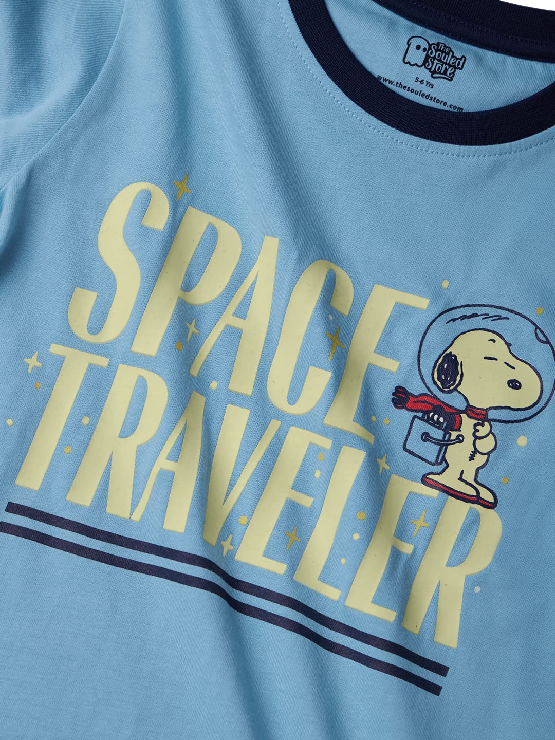 The Souled Store Official Space Traveller: Glow in The Dark Kids and Boys Graphic Printed Regular fit Half Sleeve Cotton Blue Co
