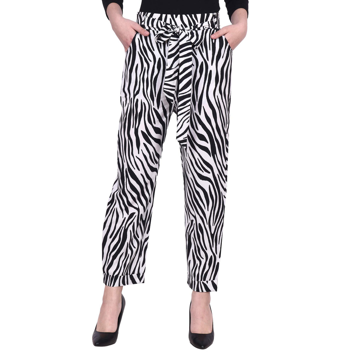 Popwings Women Casual Printed Trouser For Women || Straight Leg Regular Fit Stylish Women Trousers For Summer ||Mid-Rise Pull On