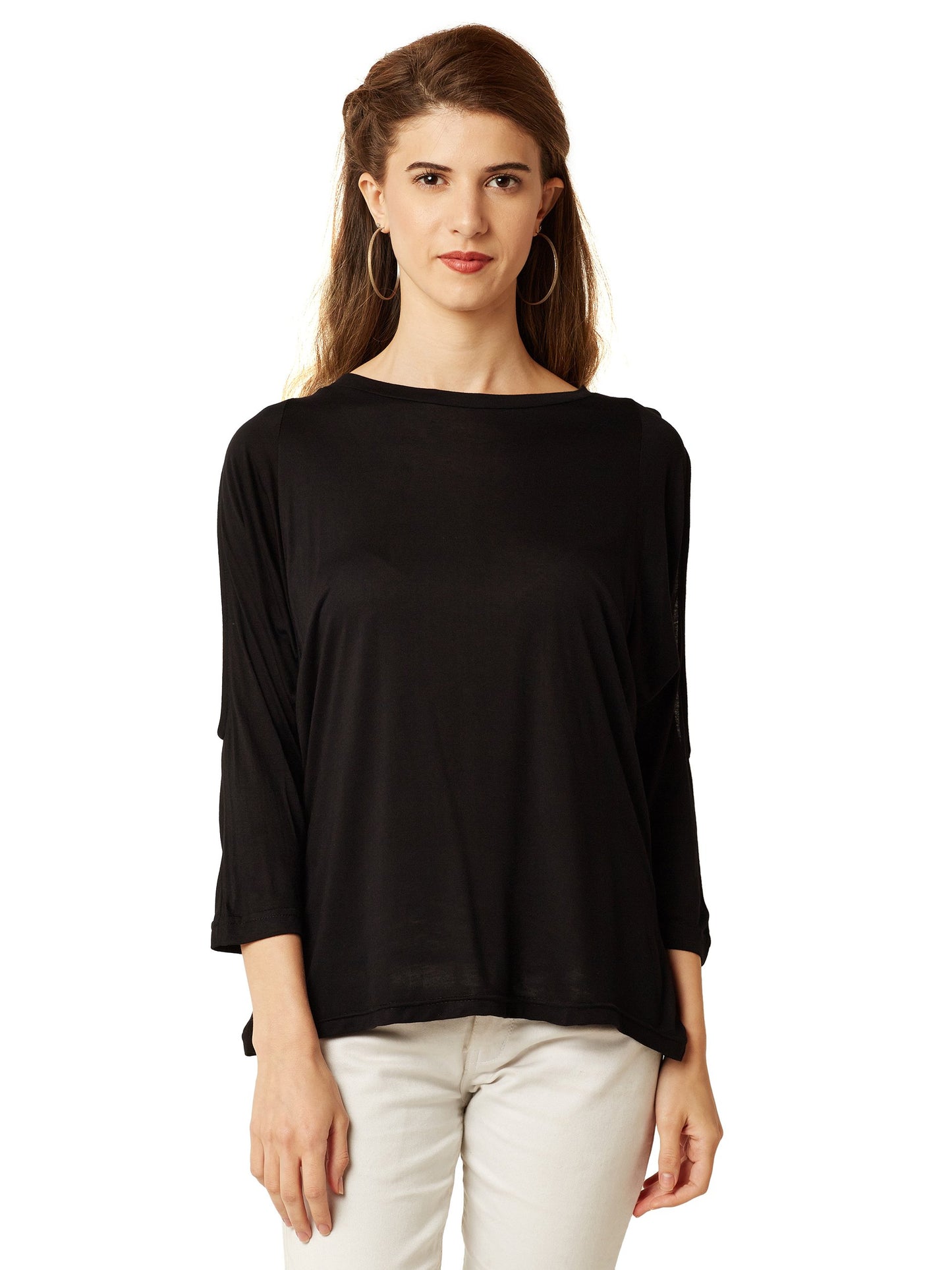 Miss Chase Women Plain Loose Fit Top (Mcss16Tp06-70-62 Black M