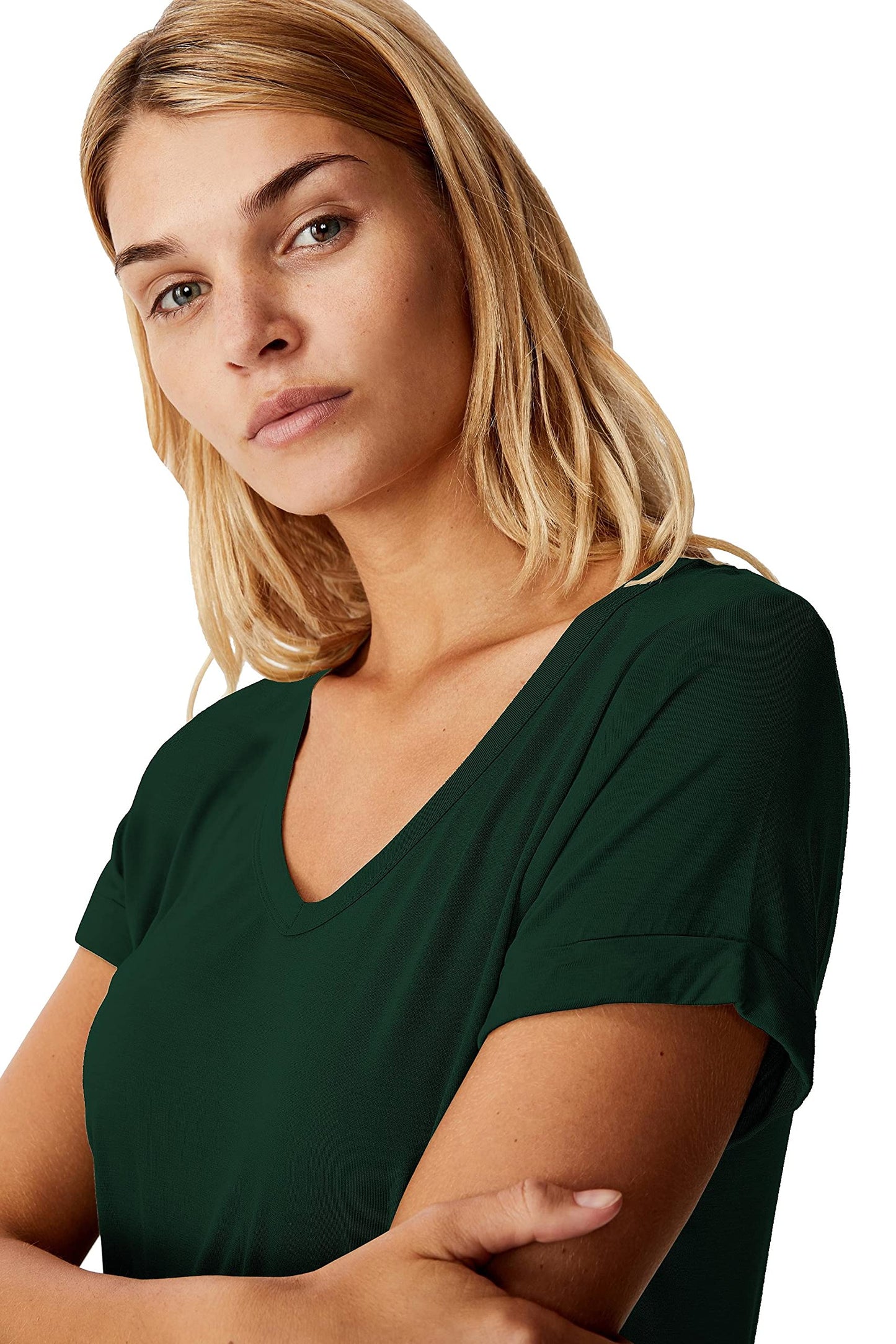 Fabricorn WomenS Solid Regular Fit T-Shirt (Gt01_Ud_Vneck_P_Bottle Green