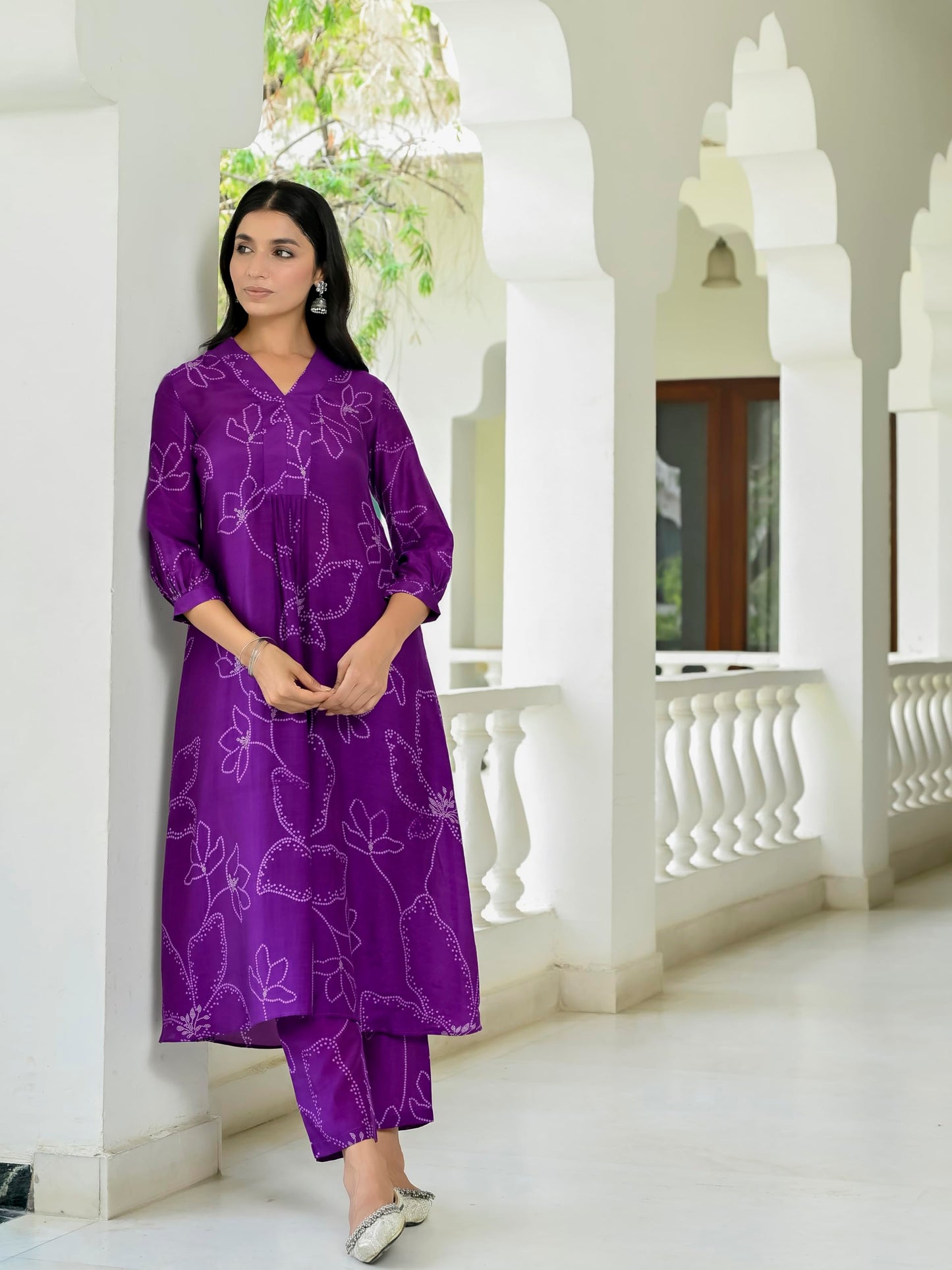 ANNI DESIGNER Women's Printed Kurta and Pants Set, Rayon Blend, Large, Begani, Model Marup Begani-VKS03