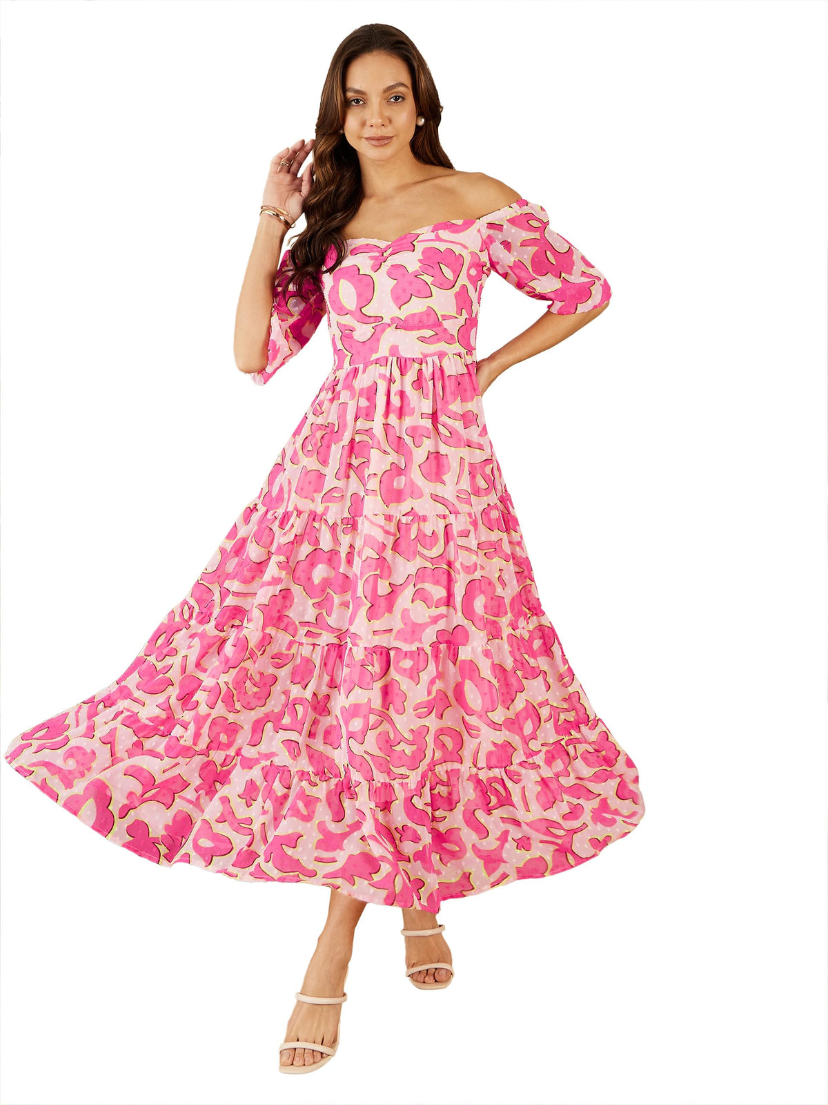 Rare WomenS Polyester Fit And Flare Maxi Dress (Ep8120A_Pink