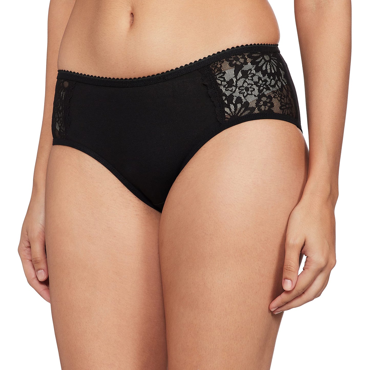 Clovia Womens Cotton Mid Waist Bikini Panty with Lace Panel (PN2808P13_Black_3XL)