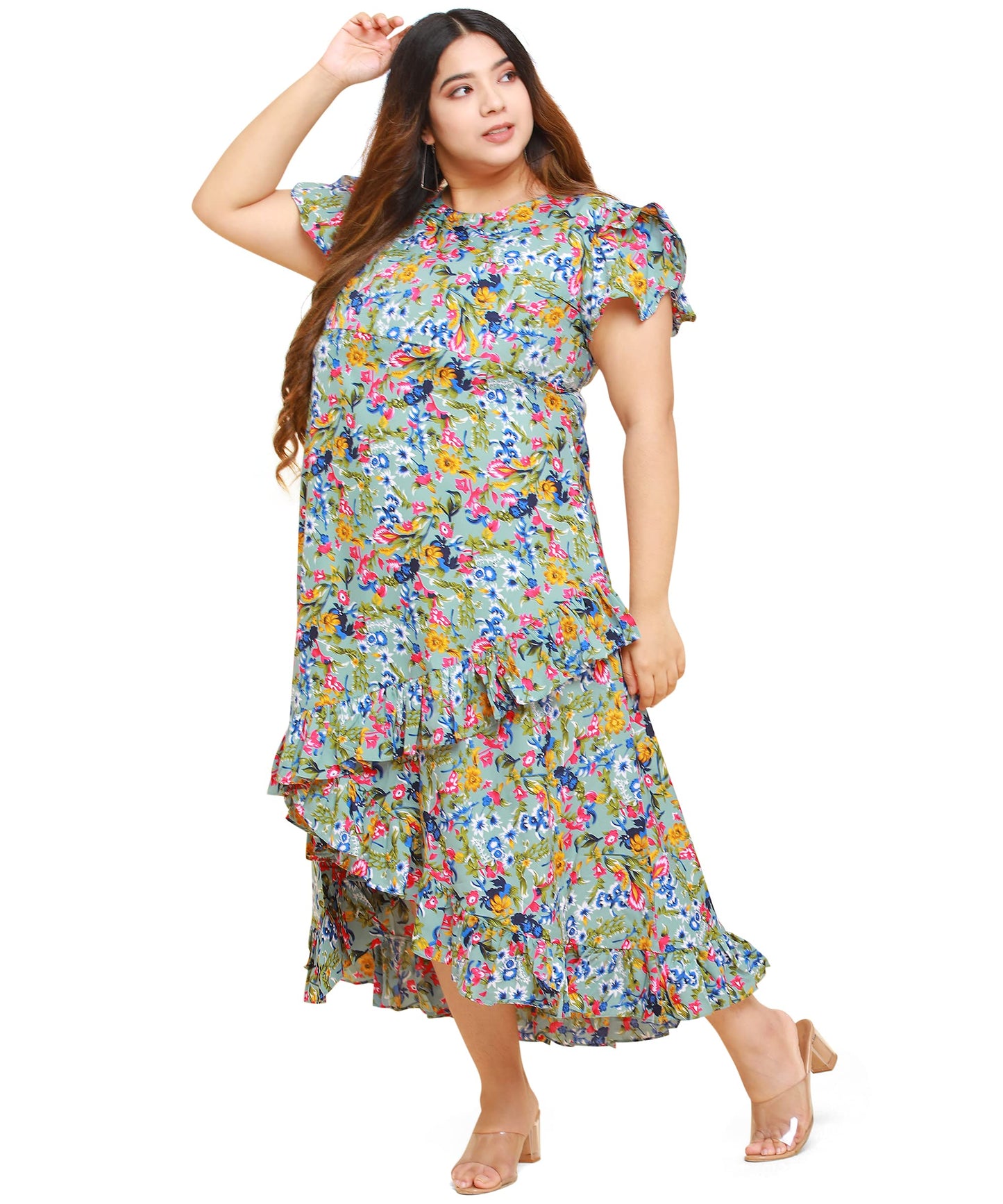 Oomph! WomenS Western & Fusion Wear Crepe Wrap Maxi Dress - Green