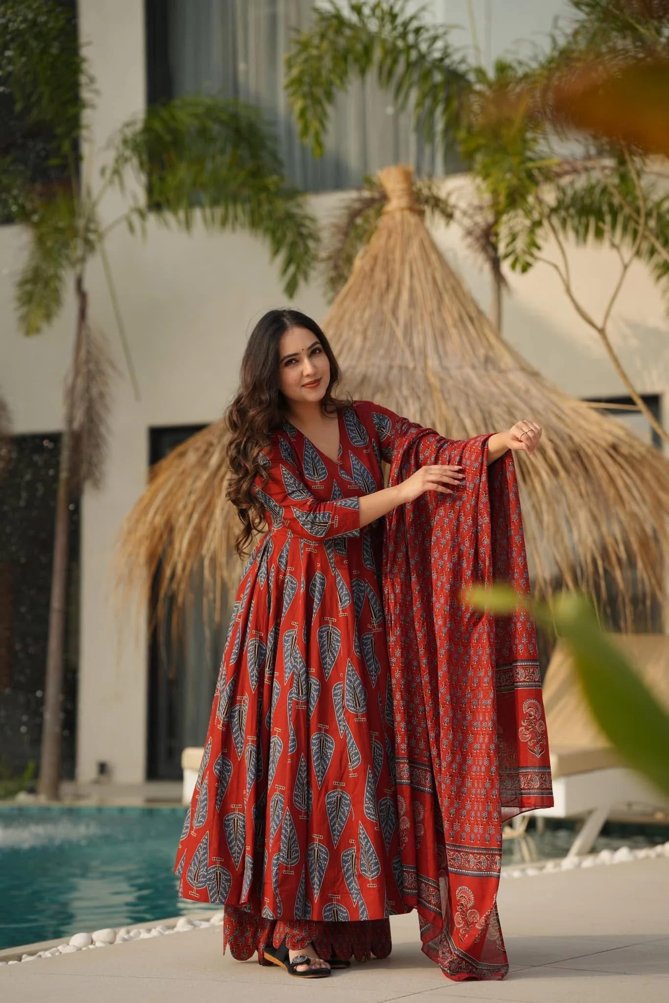 Wedani Anarkali Kurta Set for Women Maroon