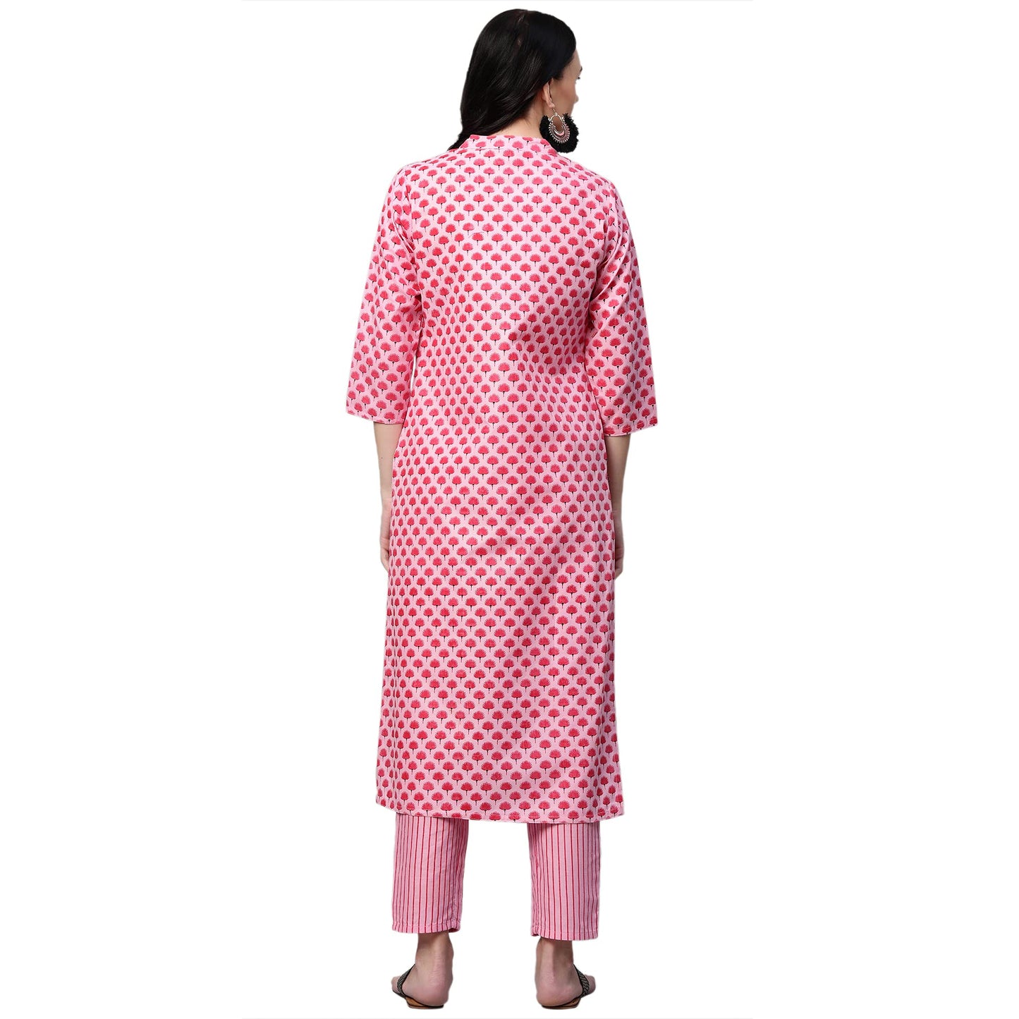 GoSriKi Women's Cotton Straight Kurta with Palazzo (REVATHI New Pink)