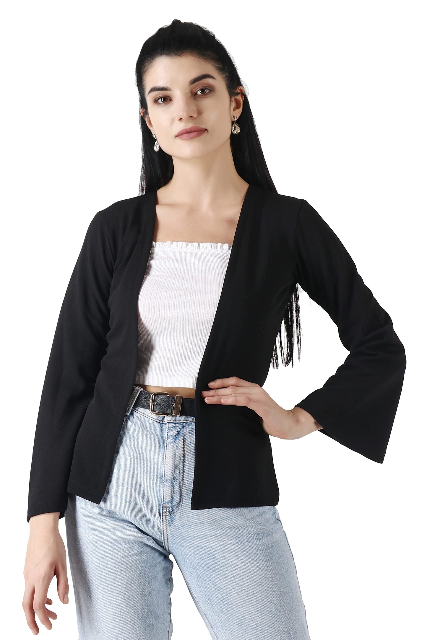 POPWINGS Casual Solid Open Neck Shrug for Women || Latest Stylish Trendy Women Shrugs for Summer Wear || Full Sleeves Shrugs for