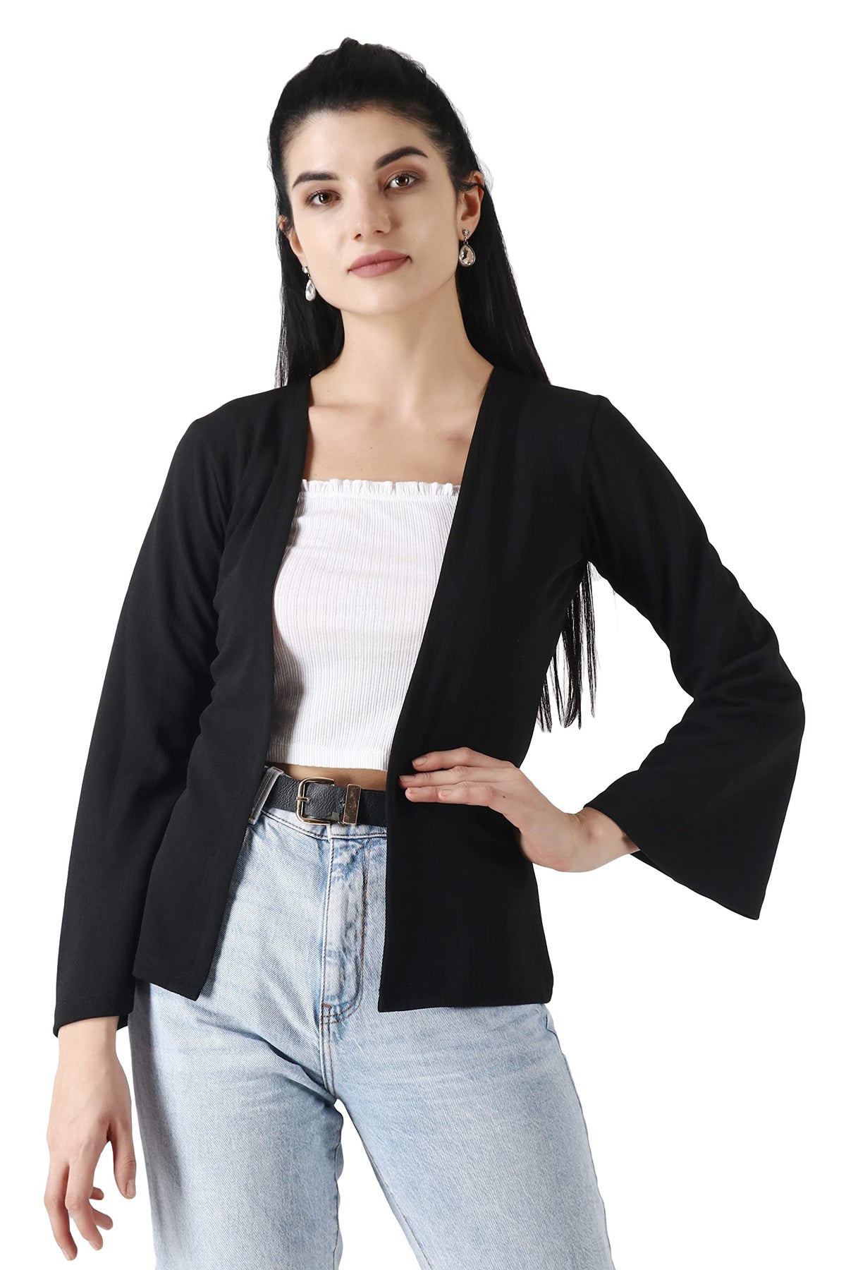 POPWINGS Women Black Regular Fit Blazer