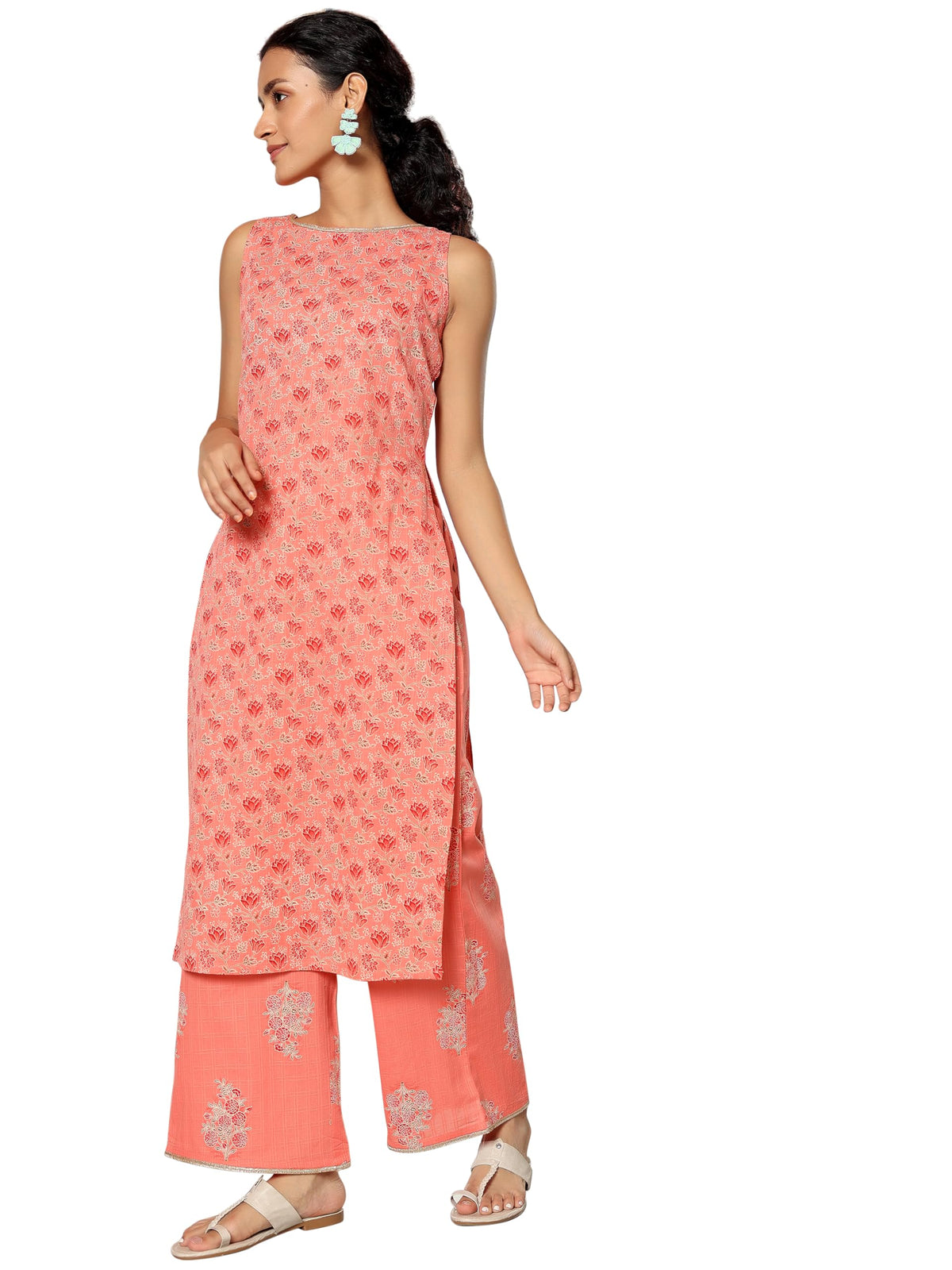 Libas Womens Printed Cotton Straight Kurta With Palazzos