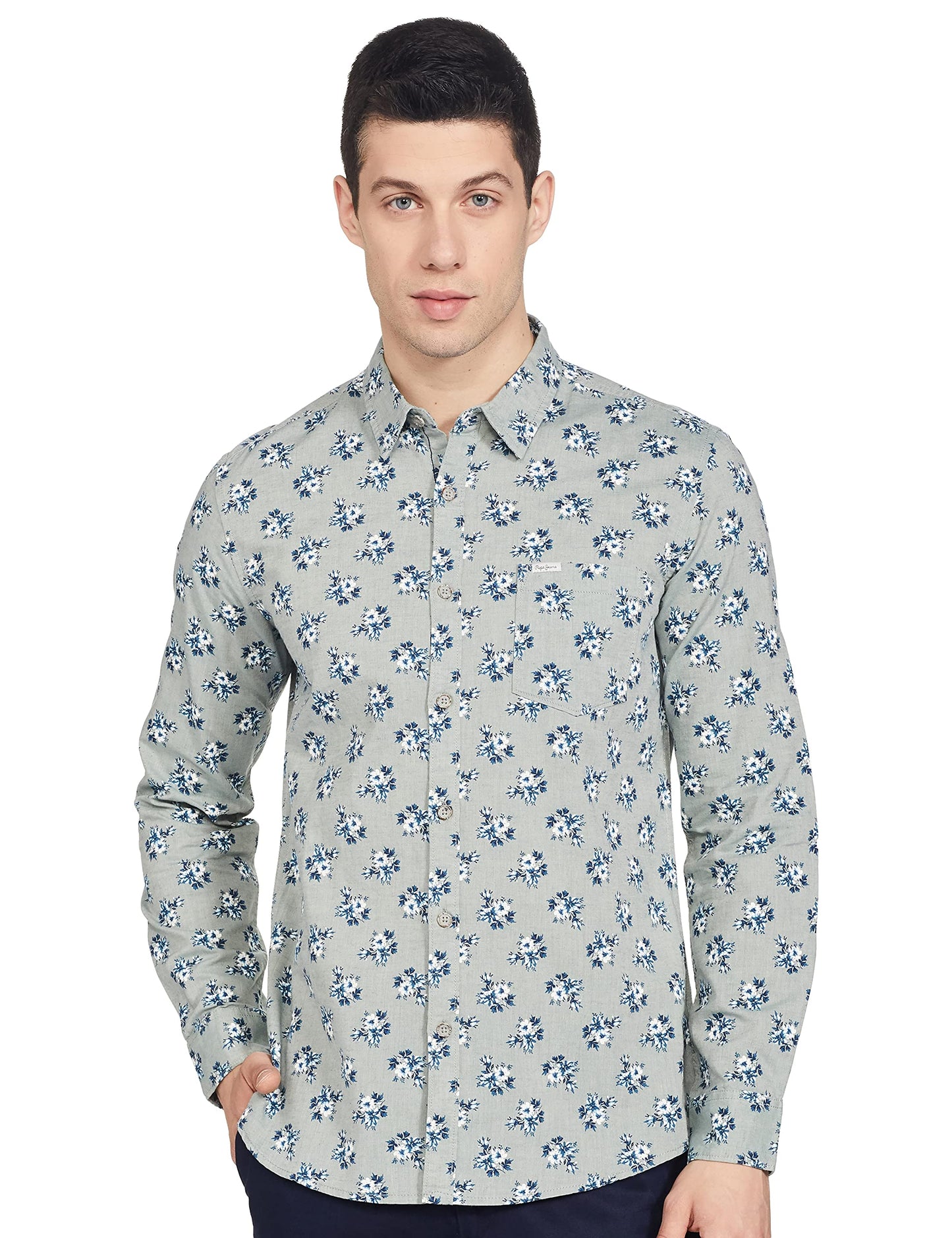 Pepe Jeans MenS Floral Slim Fit Casual Shirt (Pm306620_Olive Xl)