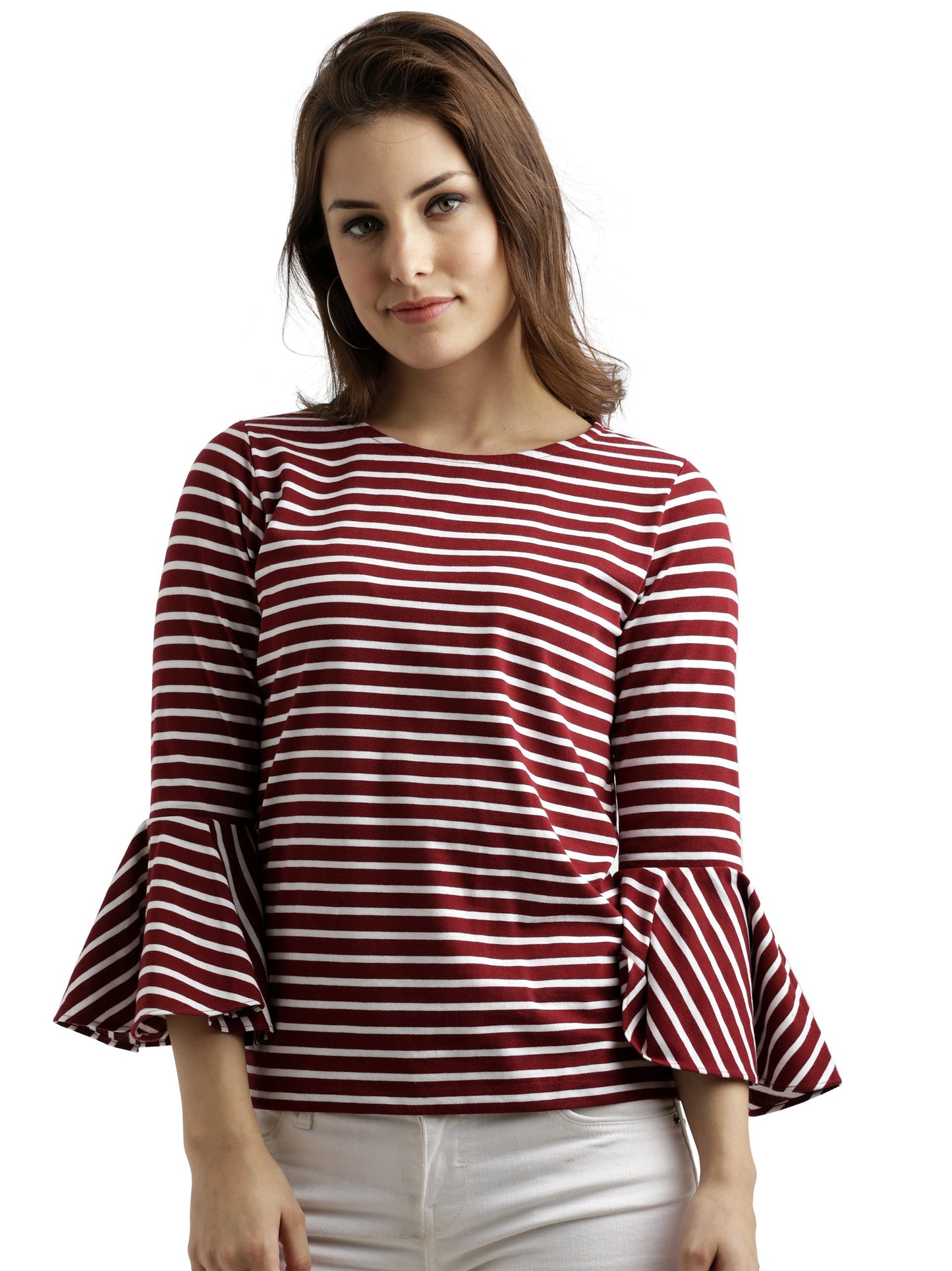 Miss Chase WomenS Maroon And White Cotton Striped Top(Mcss18Tp10-53-139-03_Maroon And White_Small)