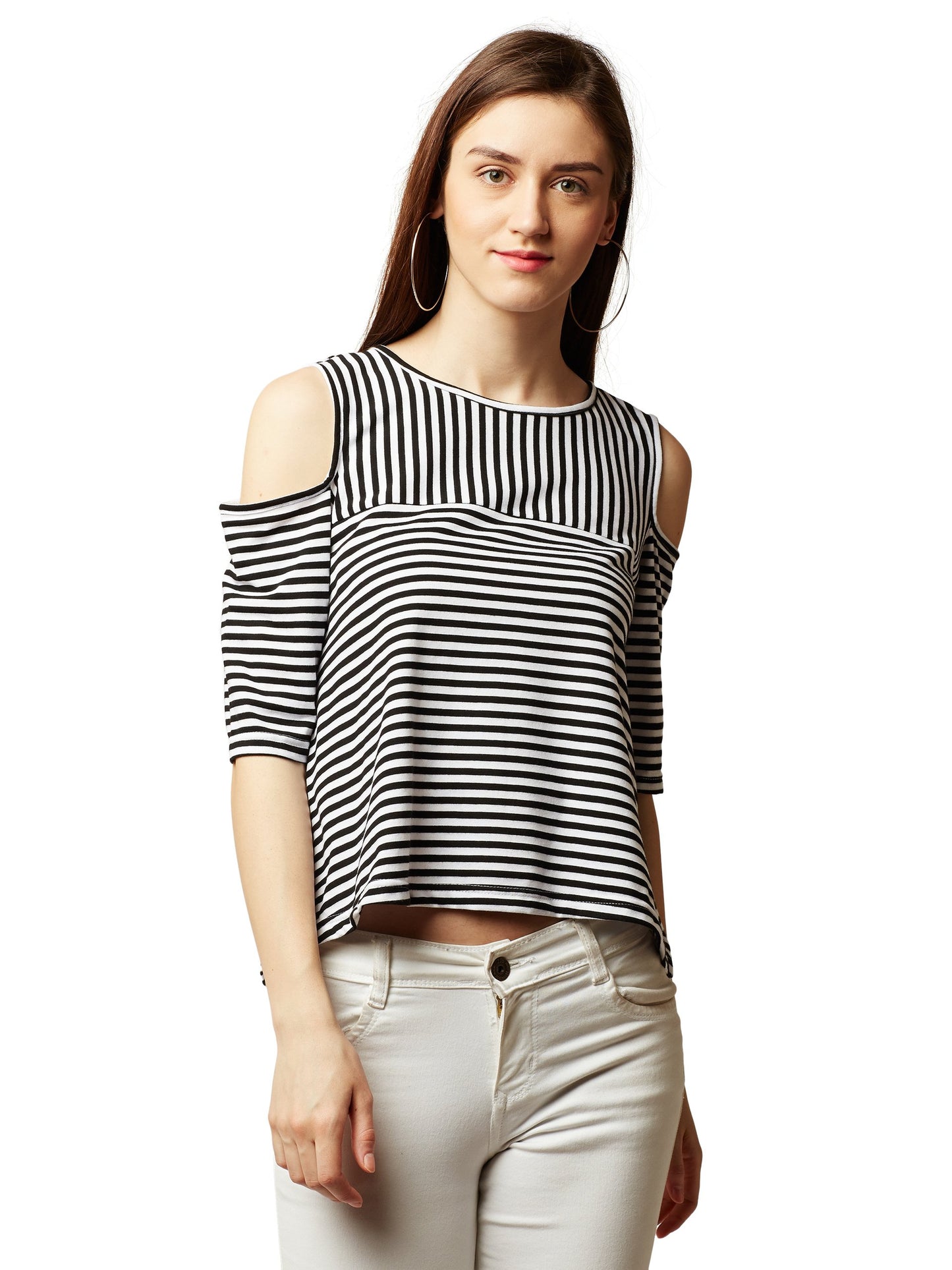 Miss Chase WomenS Striped Loose Fit Top (Mcaw17Tp10-15-98-06_Black And White_X-Large)