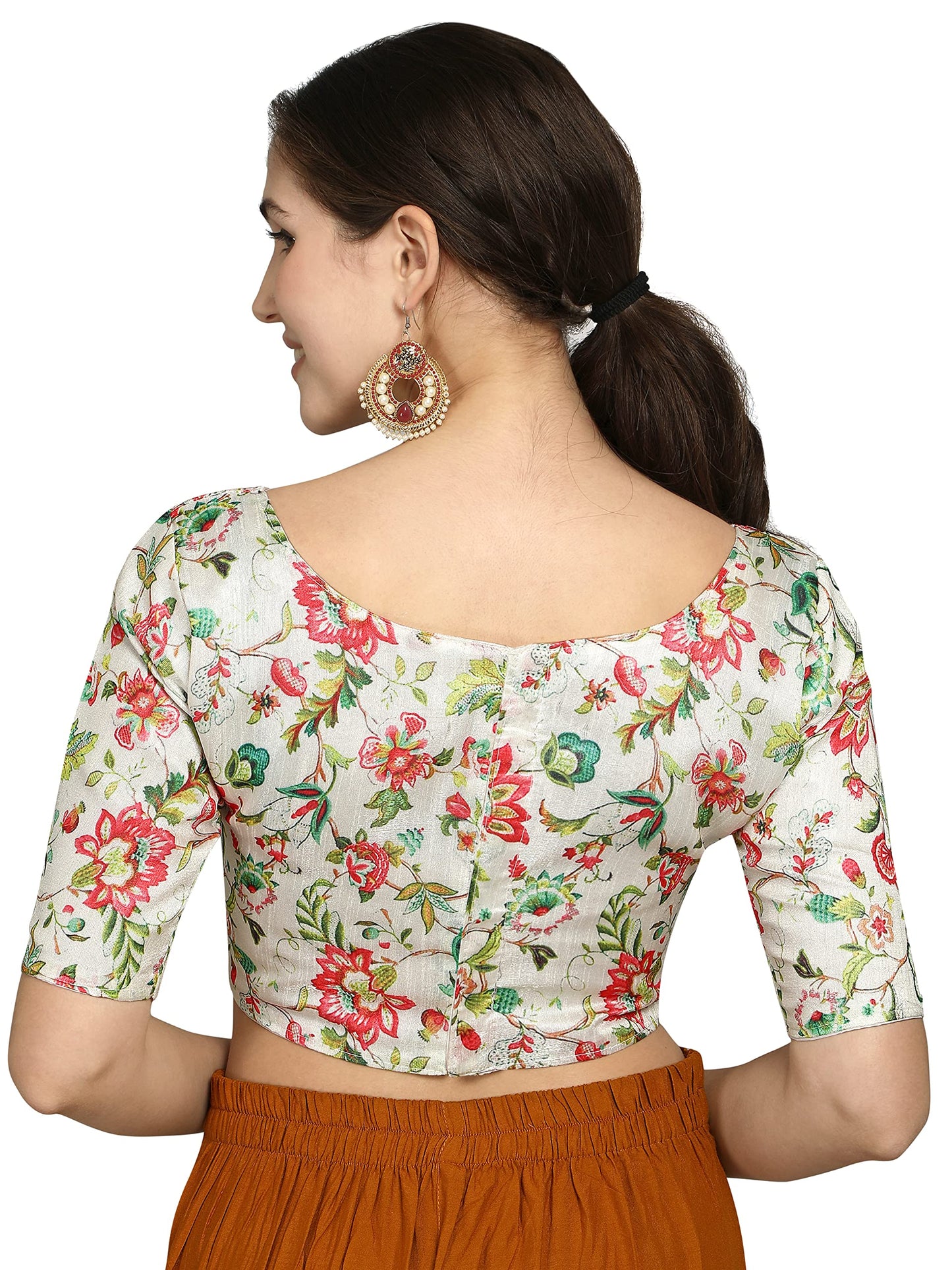 Vihu Fashion WomenS Banglori Silk Printed Elbow Length Sleeve Blouse