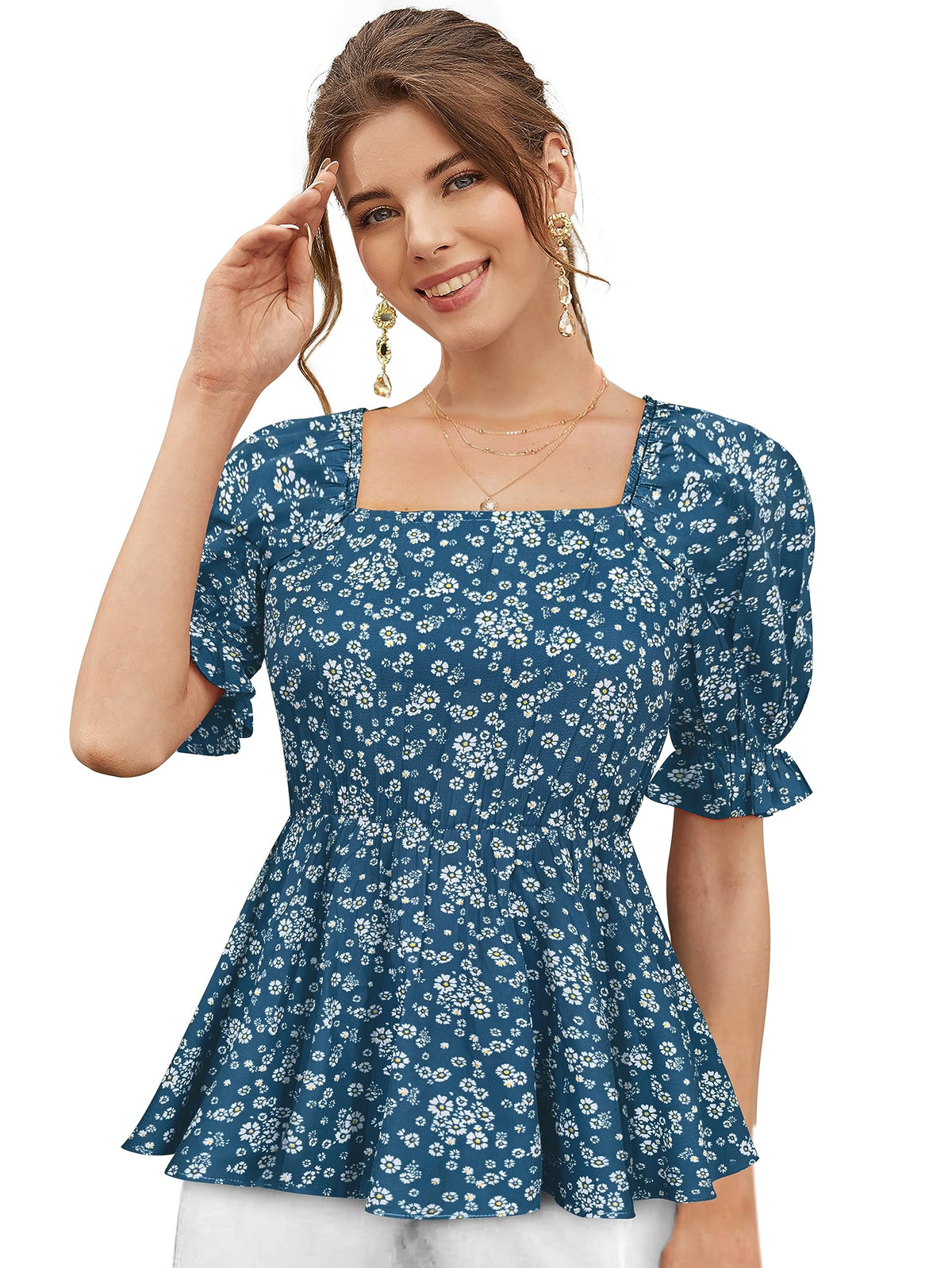 TOOCHKI Womens Floral Regular Fit Top (Toochki104-TP_Teal
