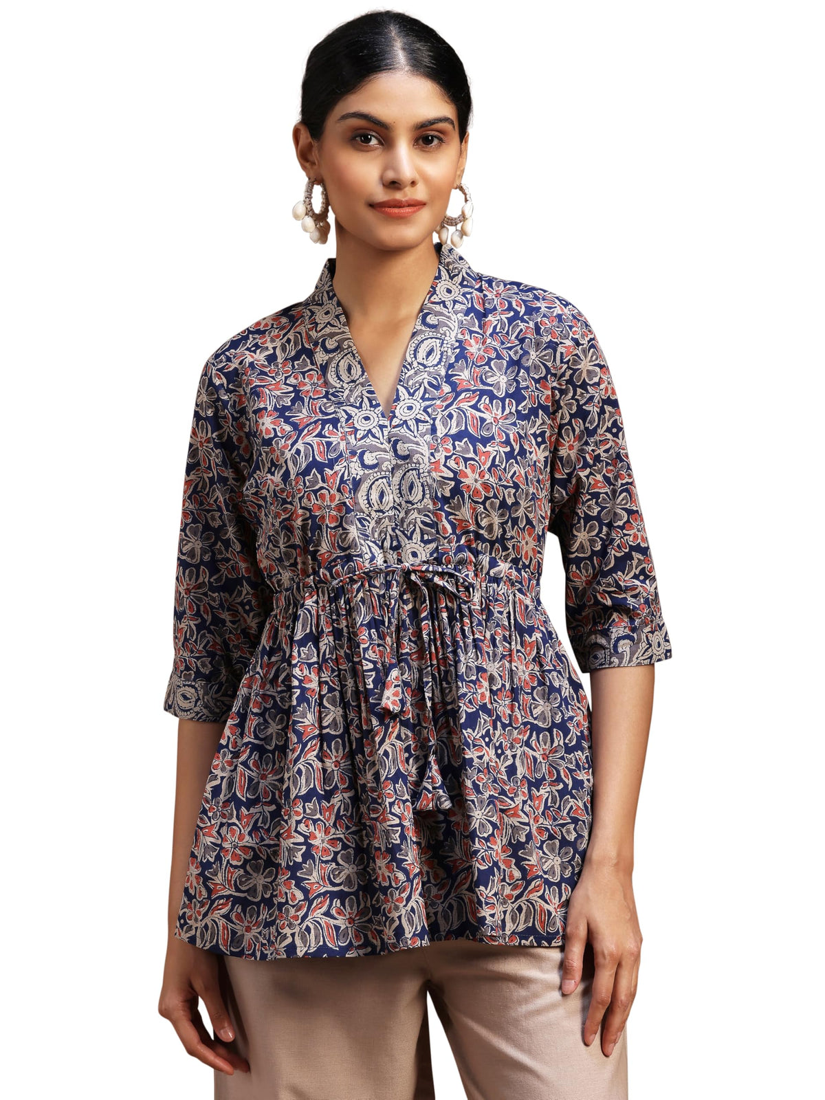 Libas WomenS Cotton Printed A-Line Kurti (29102Or_Blue