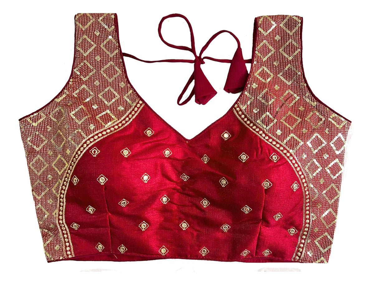 Pujia Mills Womens Sequin Embroidered V Neck Sleeveless Readymade Saree Blouse Indian Ethnic Designer Stitched Womens Readymad