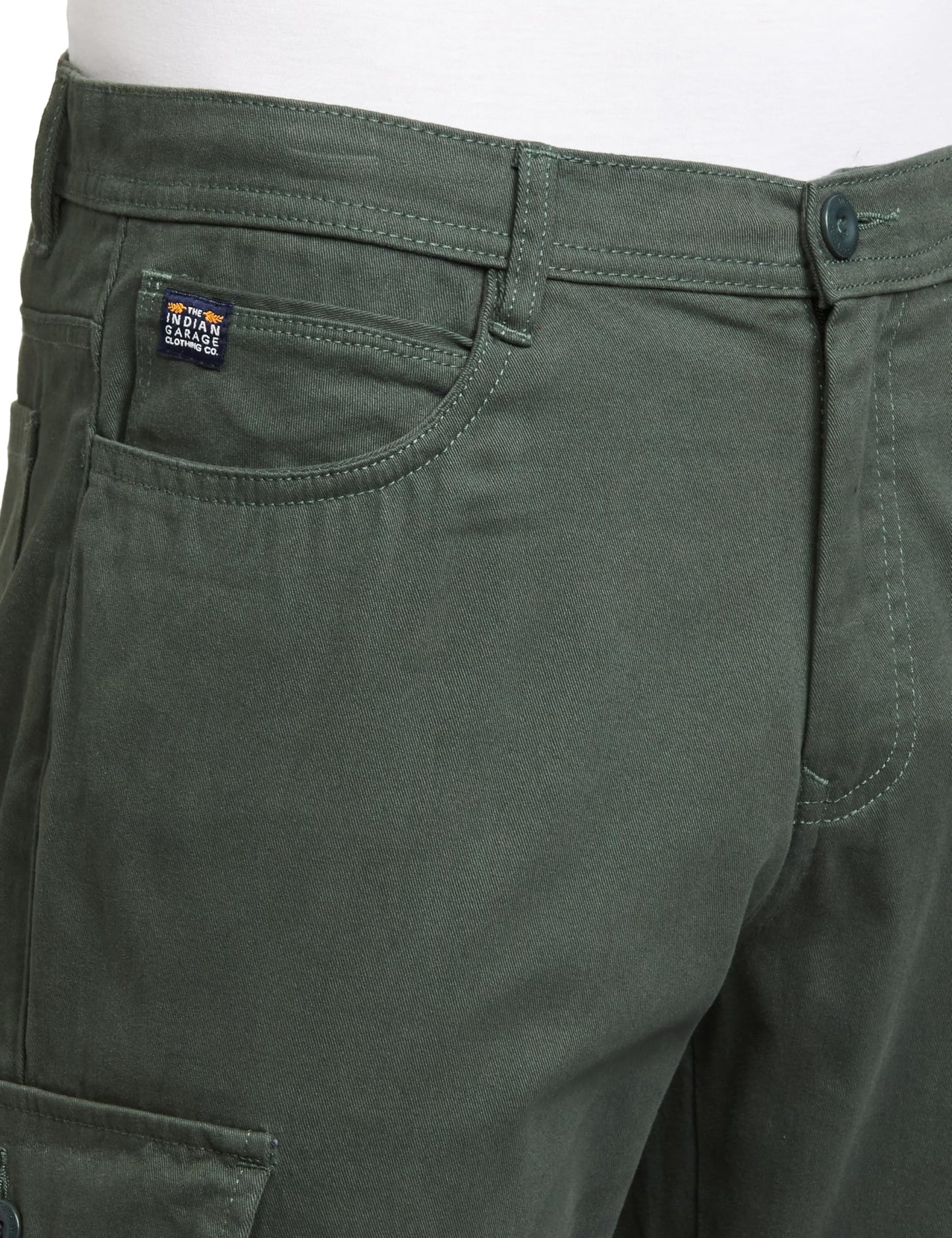 The Indian Garage Co Men Slim Fit Solid Mid-Rise Cargos Teal Green