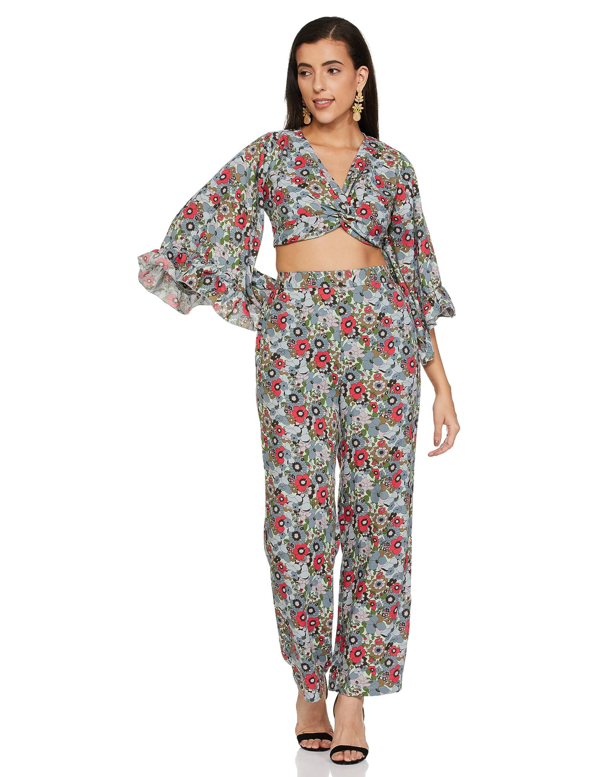 Ketch Polyester Women Top With Pant (Suit-Skirt Set Green