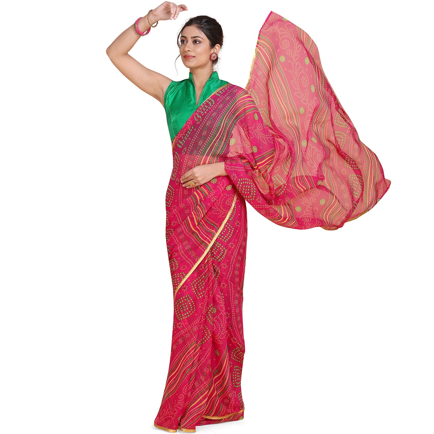 Anni Designer Pink Saree For Womens Chiffon Fabric