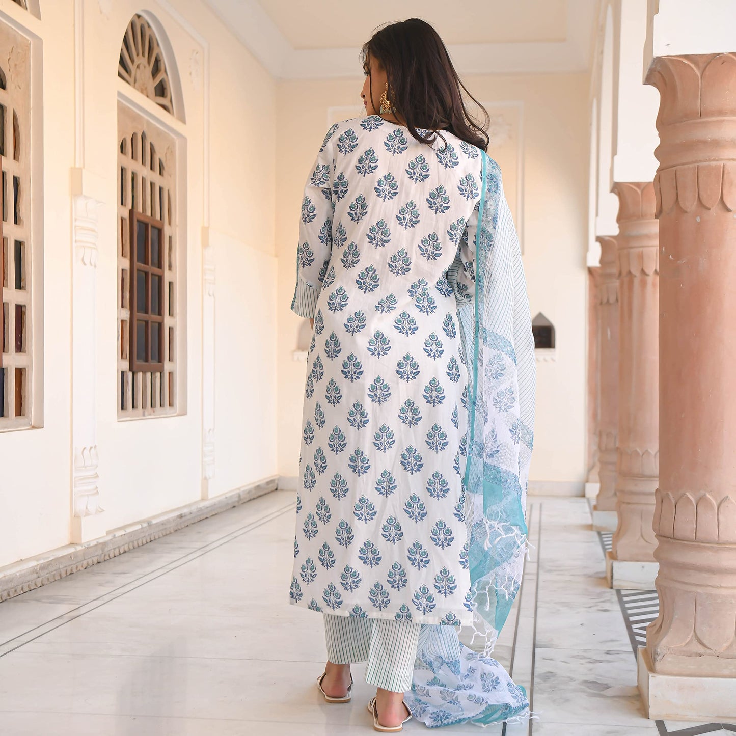 KLOSIA Women's Cotton Kurta With Pant & Dupatta