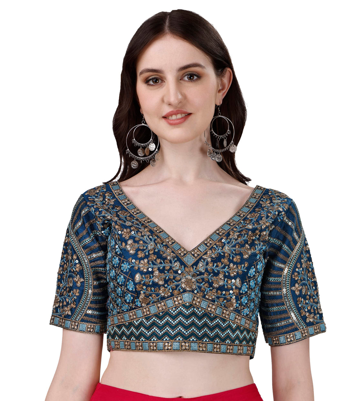 Pujia Mills Mills WomenS Fancy Readymade Heavy Coding Embroidary Worked Half Sleeve Multicolor Saree Blouse(Mushroom) (Morpeach
