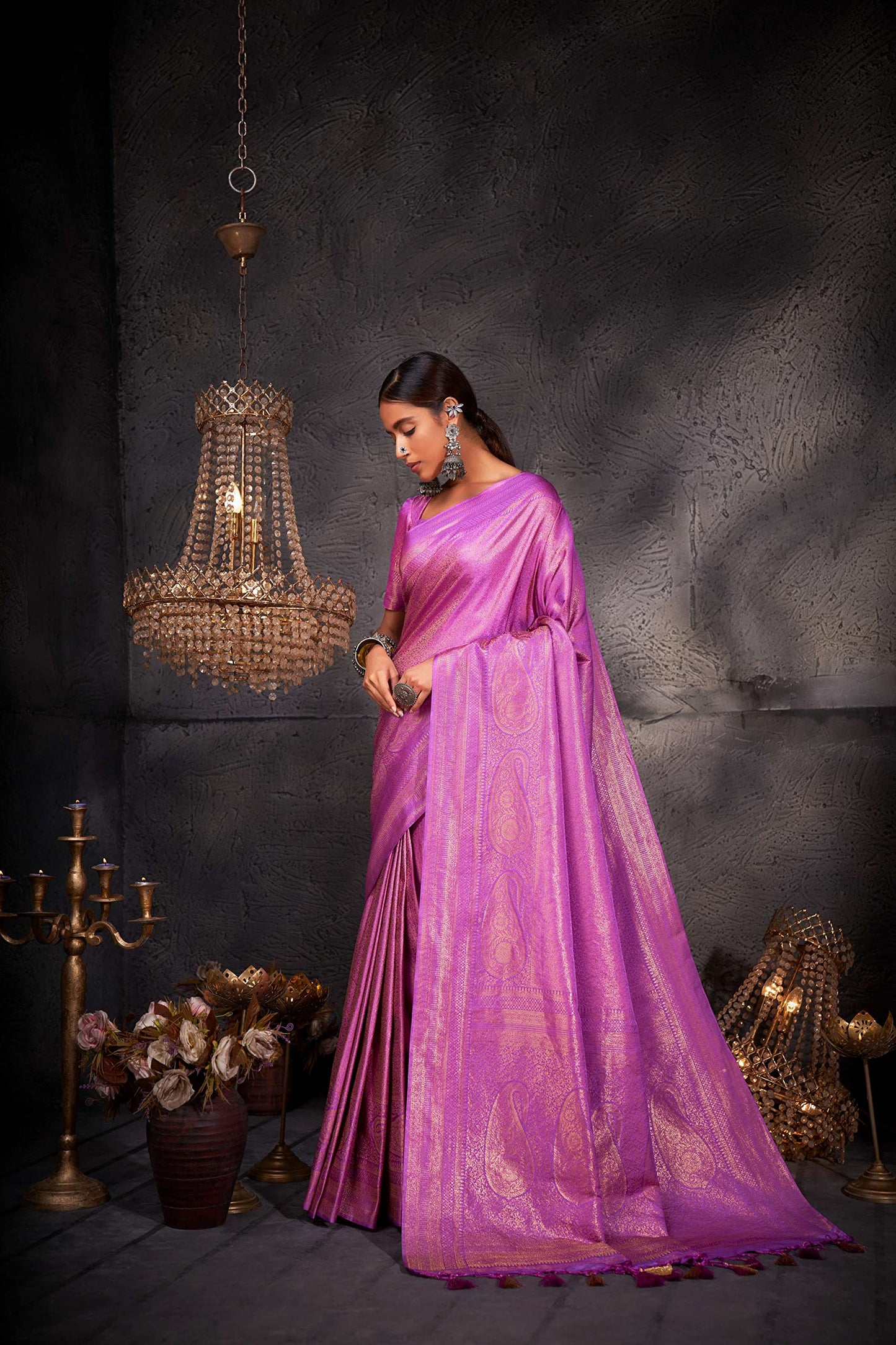 Vardha WomenS Kanchipuram Art Silk Saree With Unstitched Blouse Piece - Gold Zari Woven Work Sarees For Wedding (Aashni Silk_51