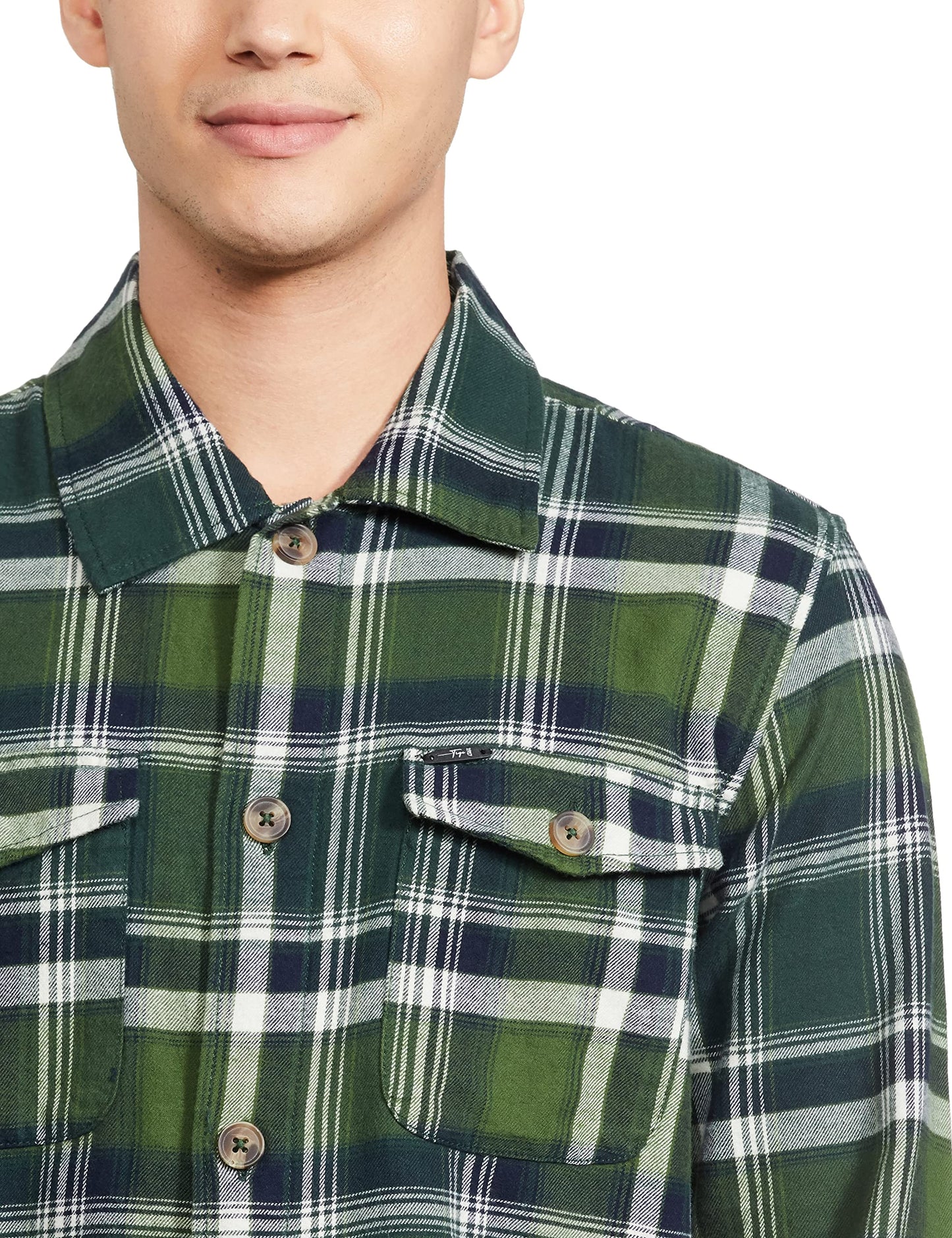 The Indian Garage Co Green Regular Fit Spread Collar Checkered Long Sleeves Shirt